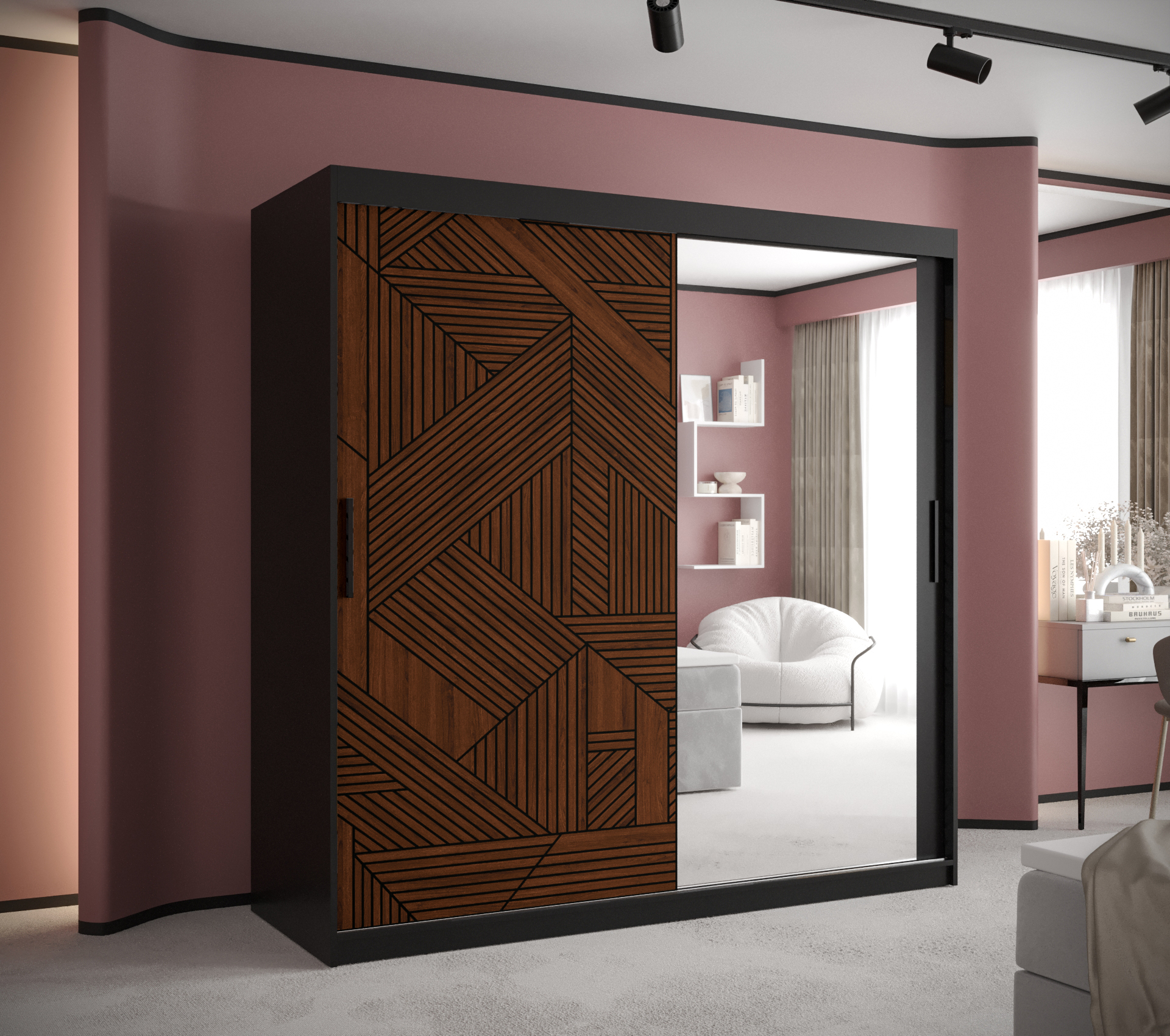 Šatní skříň Abi Marsylia 2 Barva korpusu: Černá, Rozměry: 180 cm, Dveře: Marsylia + zrcadlo
