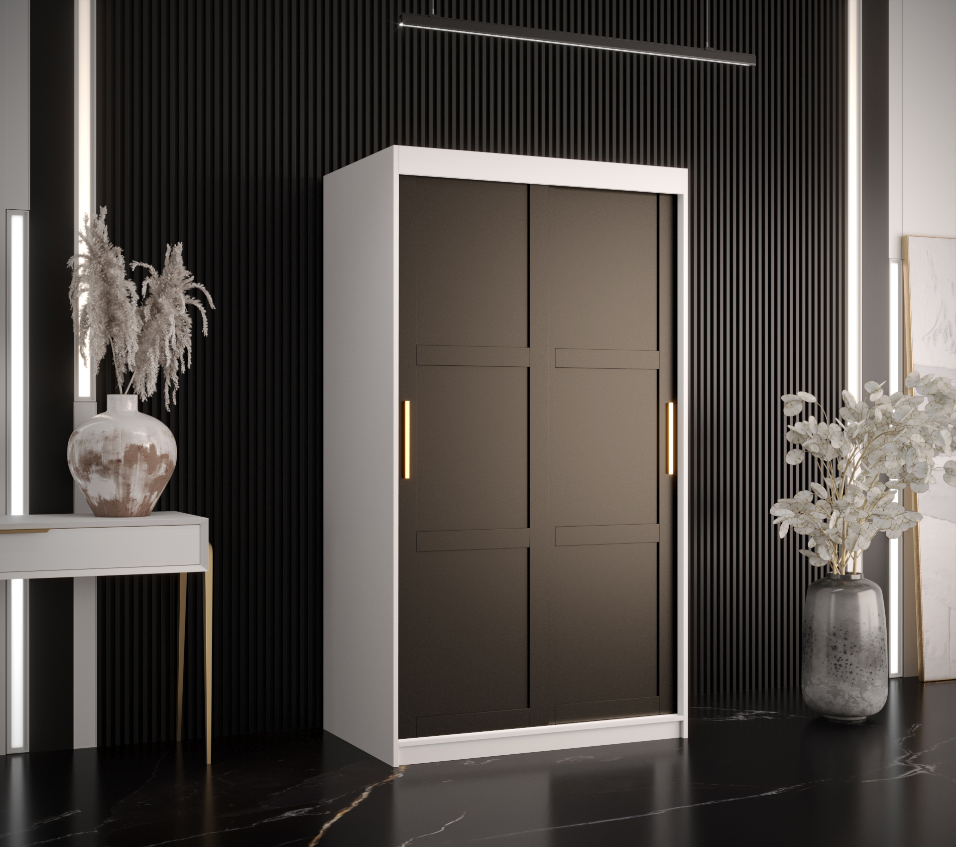 Šatní skříň Abi Ramiro 1 Barva korpusu: Bílá, Rozměry: 100 cm, Dveře: Černá bez zrcadla