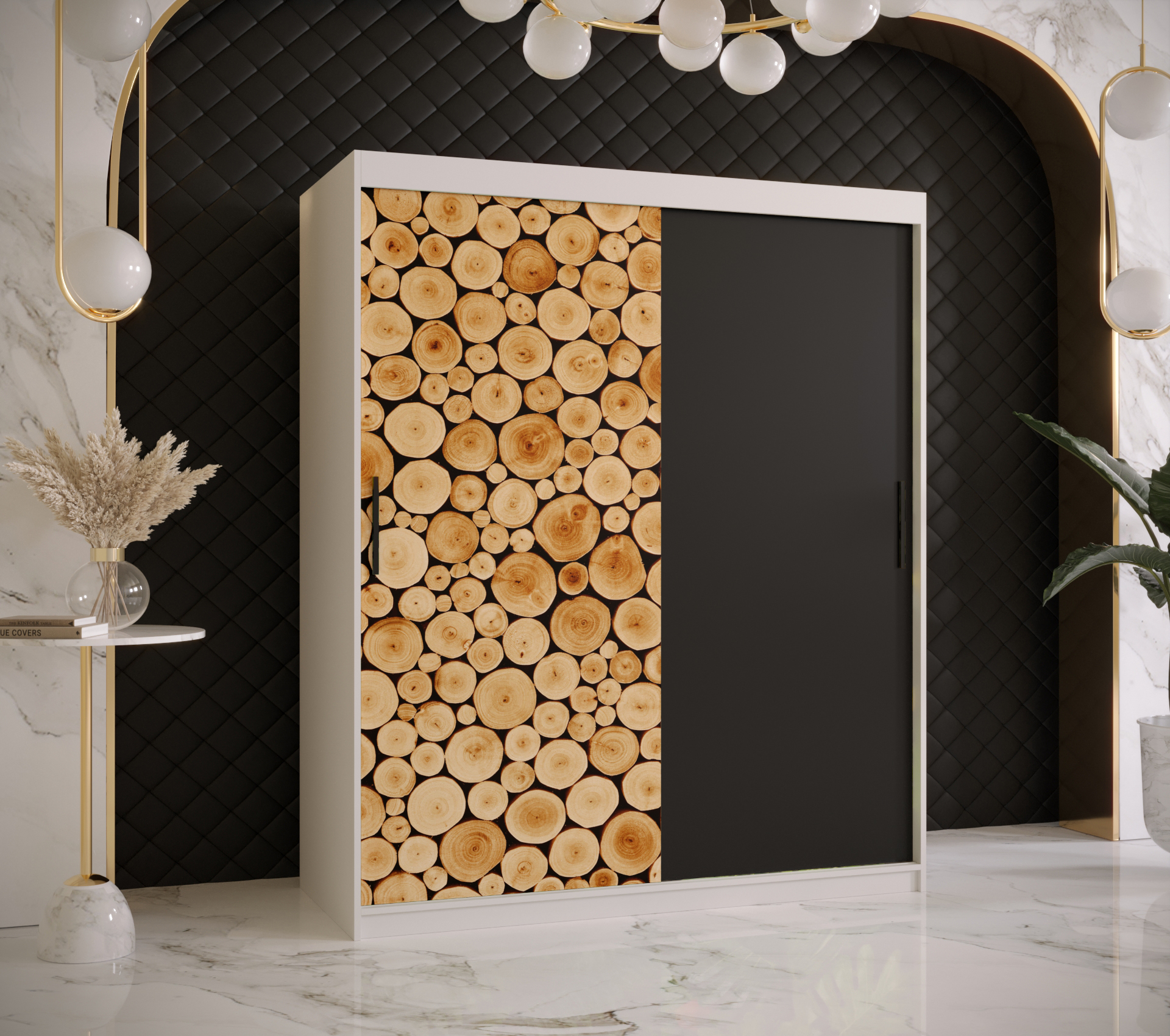 Šatní skříň Abi Sosna Barva korpusu: Bílá, Rozměry: 150 cm, Dveře: Sosna + černá - Bílá,Sosna + čern