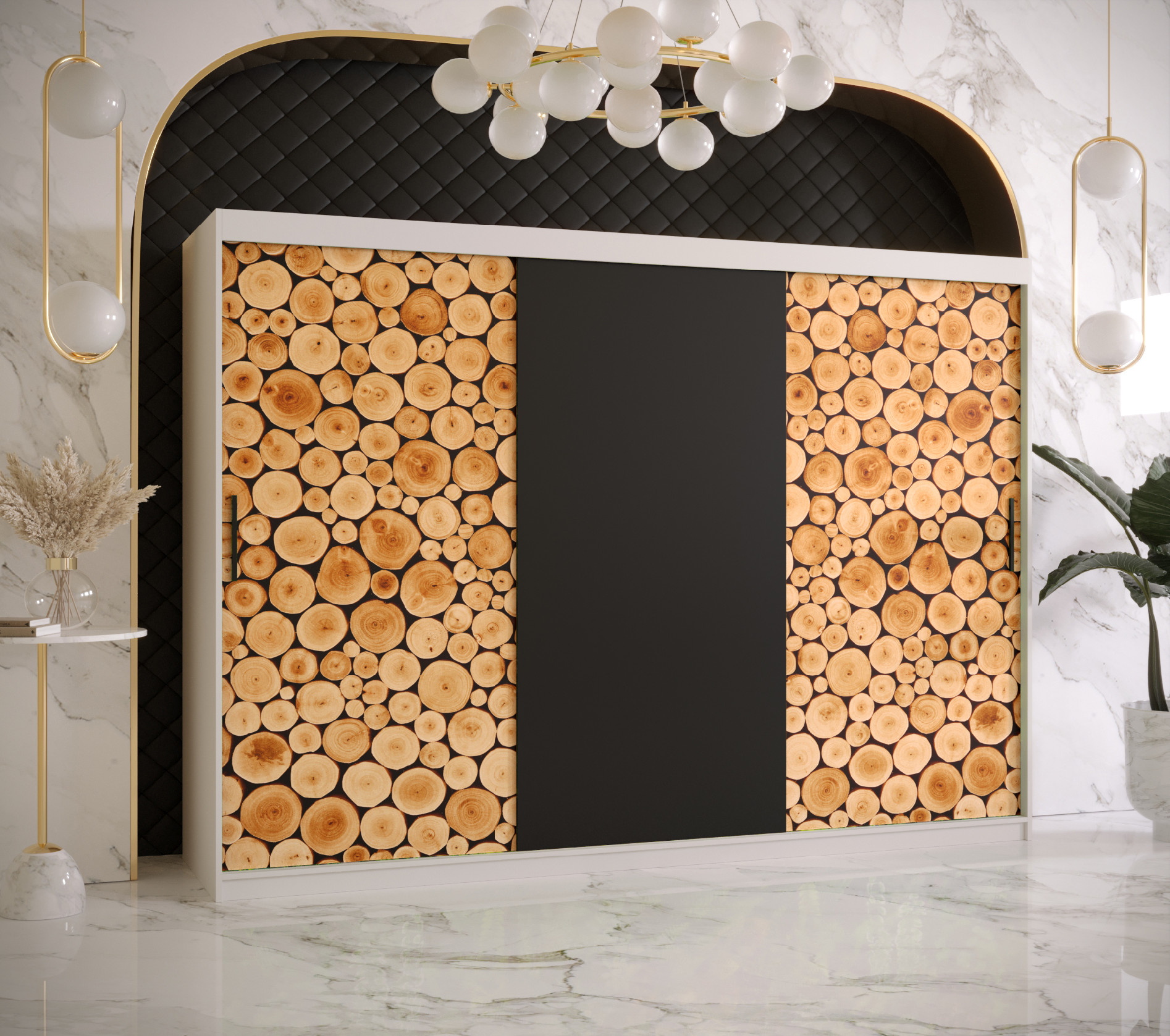 Šatní skříň Abi Sosna Barva korpusu: Bílá, Rozměry: 250 cm, Dveře: Sosna + černá - Bílá,Sosna + čern