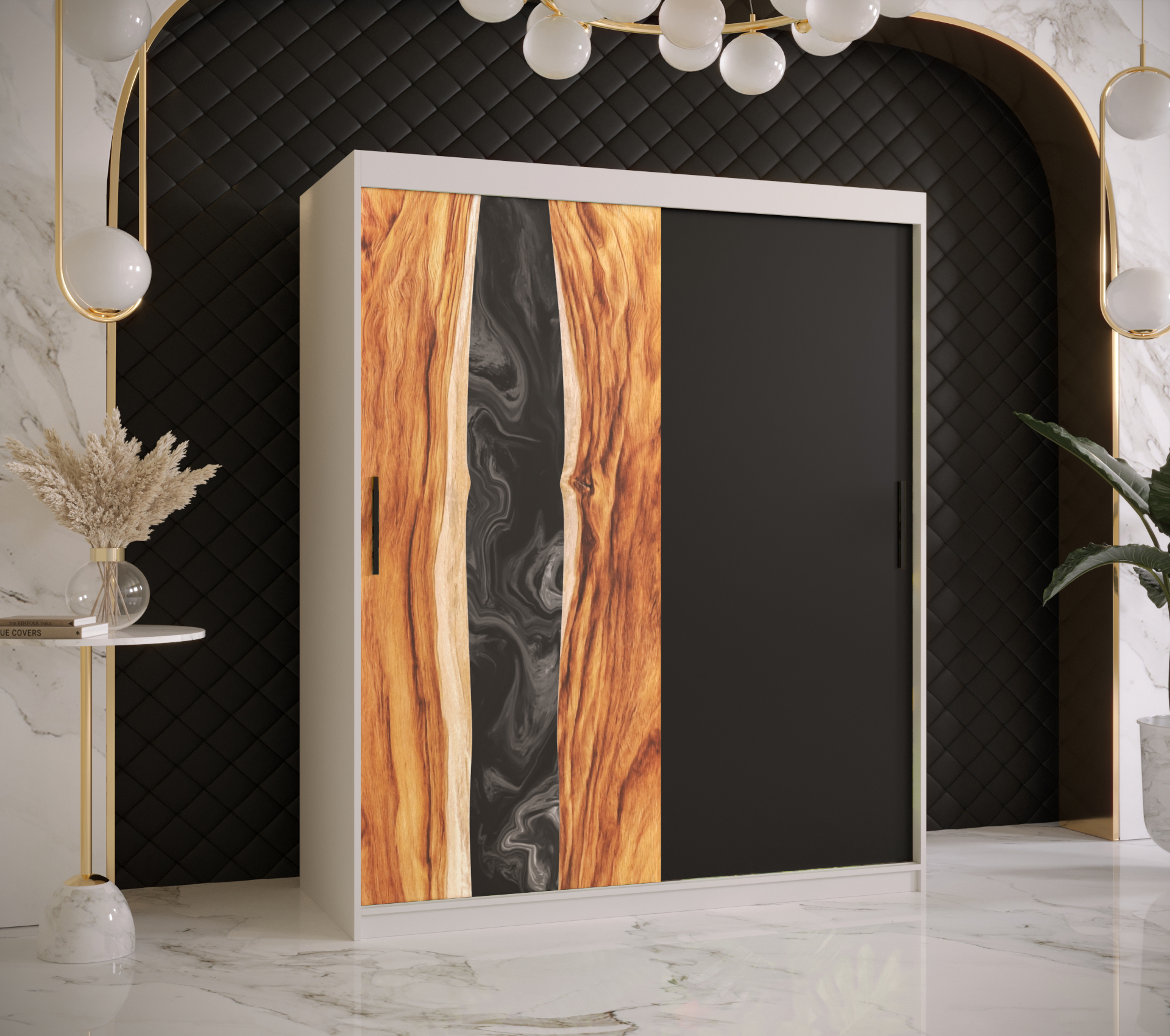 Šatní skříň Abi Zywica Barva korpusu: Bílá, Rozměry: 150 cm, Dveře: Zywica + černá - Bílá,Zywica + č