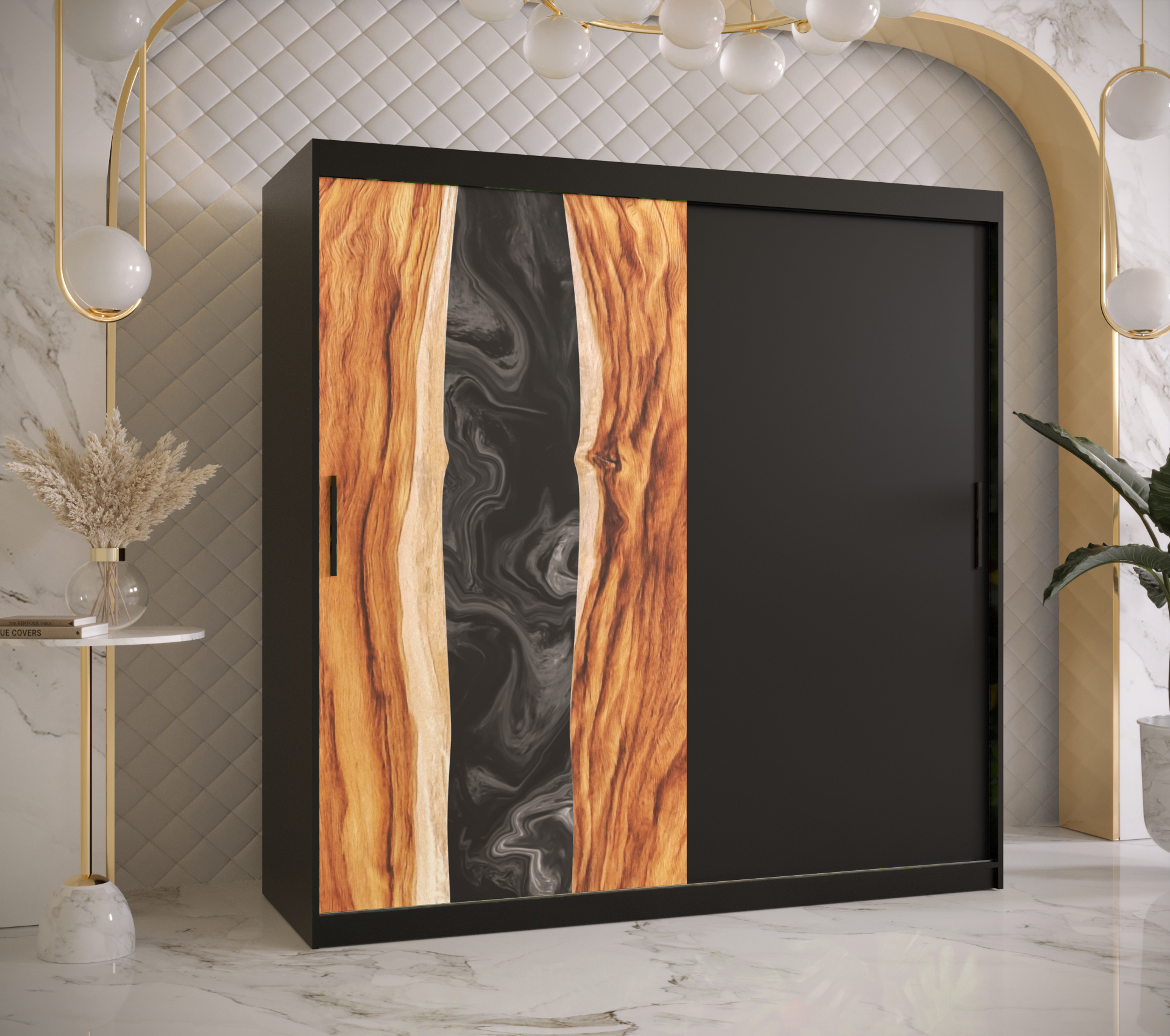 Šatní skříň Abi Zywica Barva korpusu: Černá, Rozměry: 180 cm, Dveře: Zywica + černá