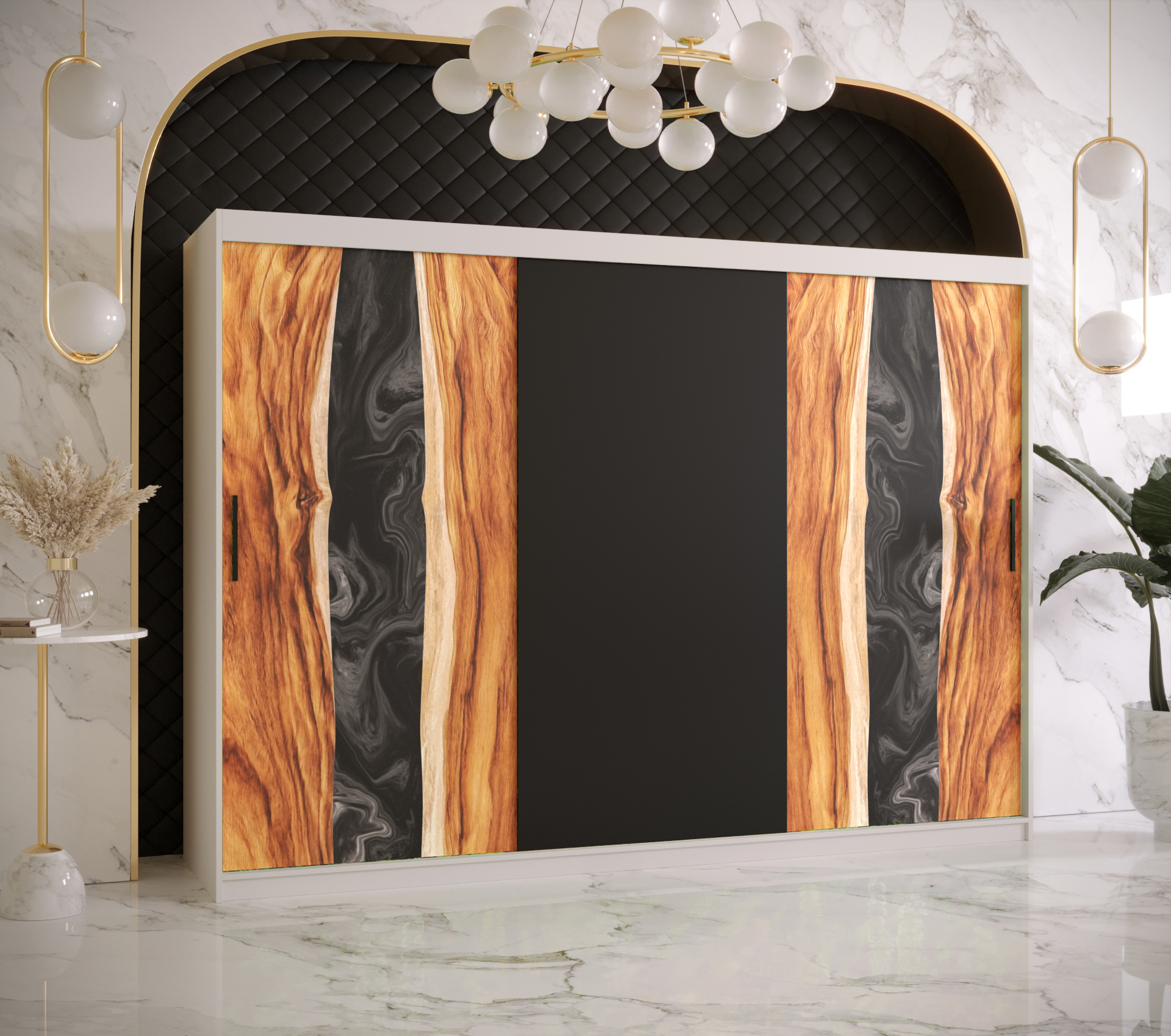 Šatní skříň Abi Zywica Barva korpusu: Bílá, Rozměry: 250 cm, Dveře: Zywica + černá - Bílá,Zywica + č