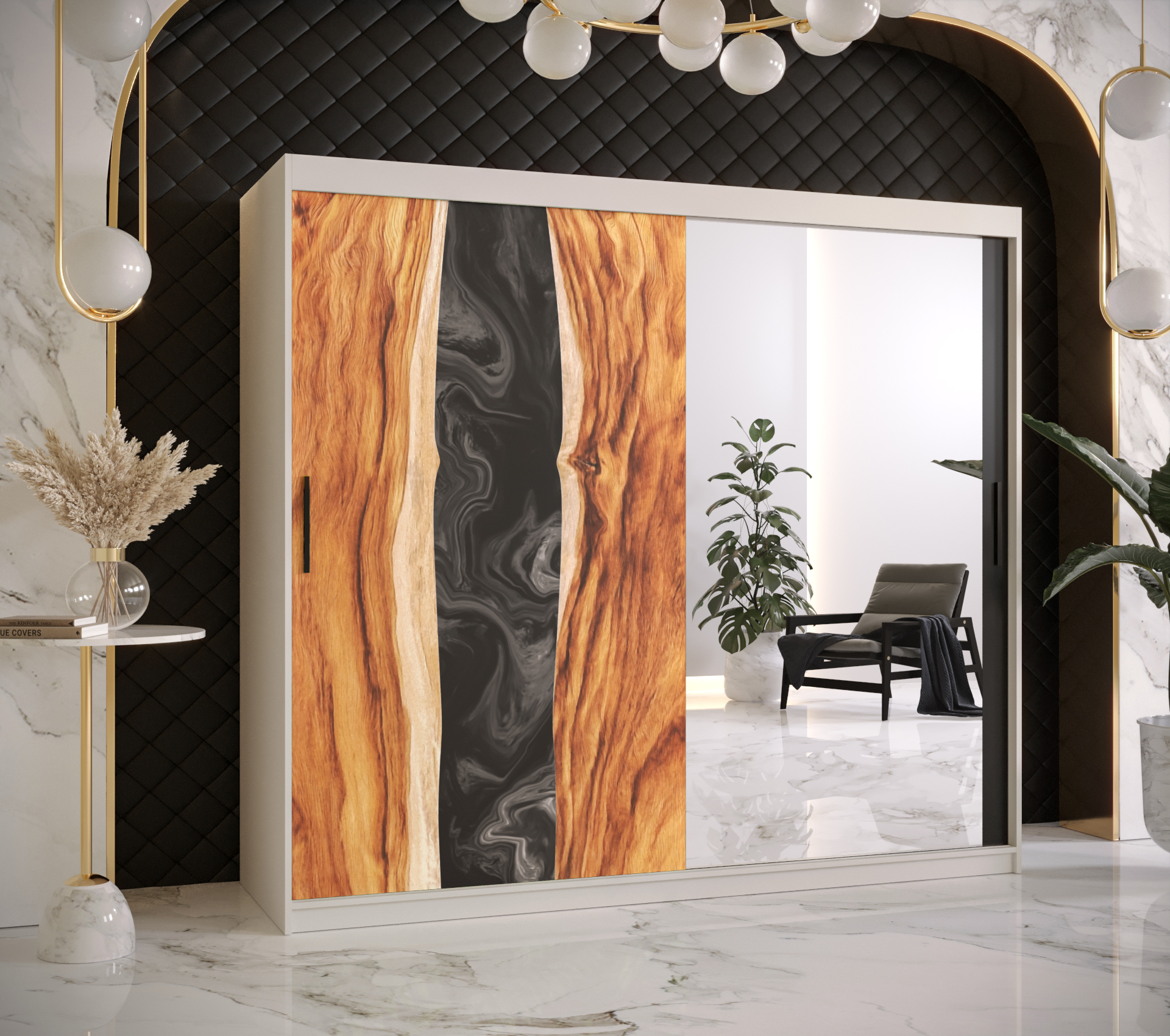 Šatní skříň Abi Zywica 2 Barva korpusu: Bílá, Rozměry: 200 cm, Dveře: Zywica + zrcadlo - Bílá,Zywica
