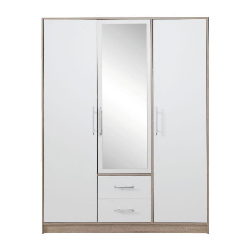 Šatní skříň Smart SR2 Dveře: Dub sonoma / Bílá, Varianta: Se zrcadlem - Dub sonoma,Bílá,bílá,dub son