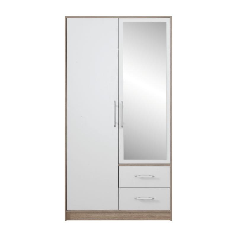 Šatní skříň Smart SR3 Dveře: Dub sonoma / Bílá, Varianta: Se zrcadlem - Dub sonoma,Bílá,bílá,dub son
