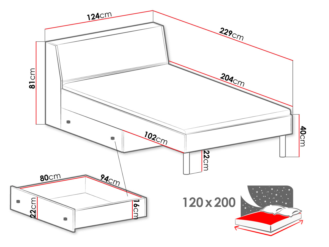 Postel Faro FR15 - 120x200 cm Dveře: Bílá / Dub artisan / Šedá (obrázek 3)