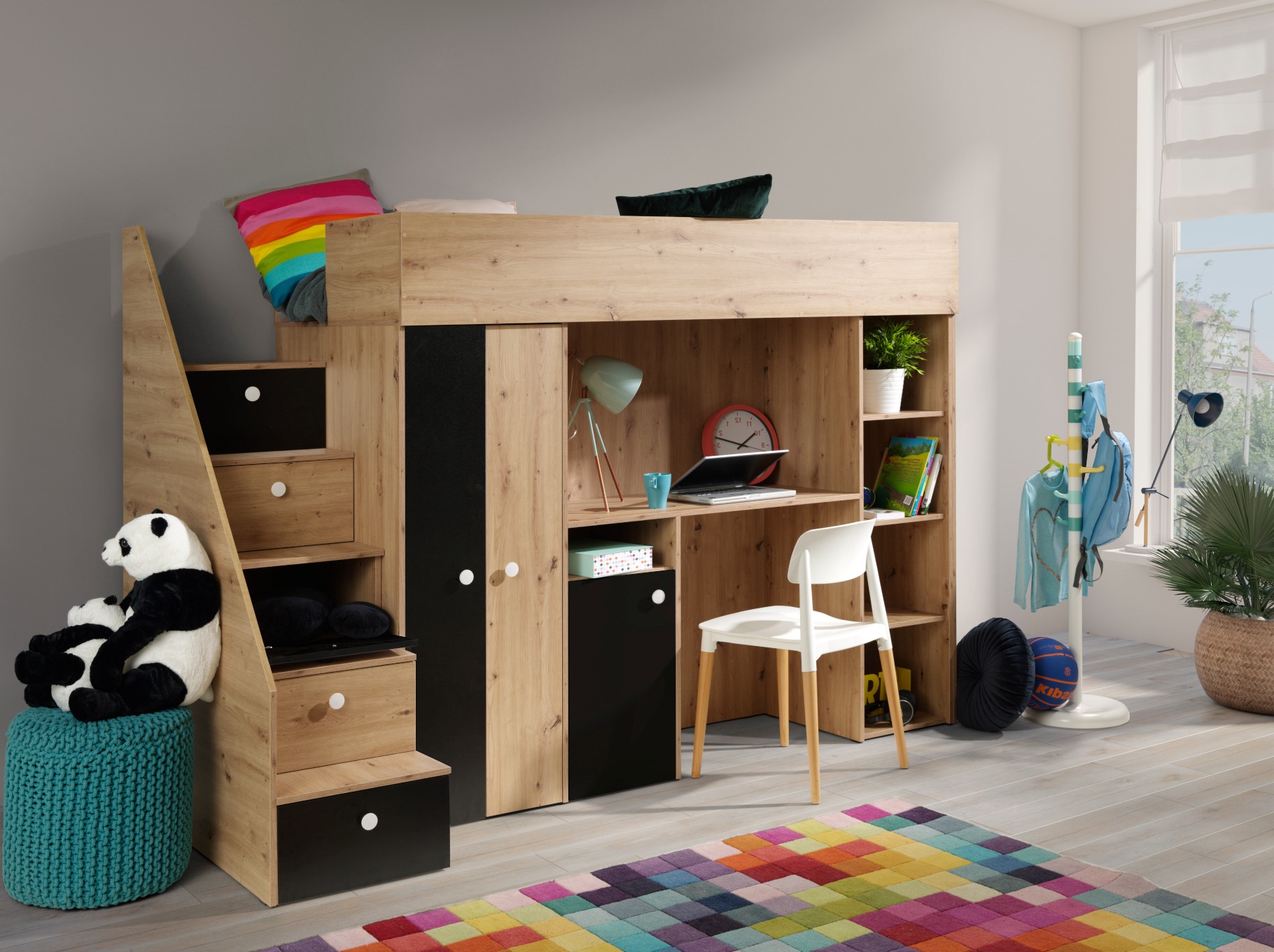 Dětský pokoj Smart 14 Barva korpusu: Dub artisan, Dveře: Černá (obrázek 4)