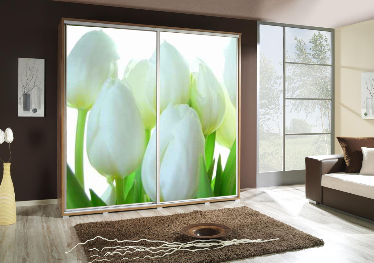 Šatní skříň Penelopa 2 Tulipány Barva korpusu: Bílá, Rozměry: 205 cm - Bílá