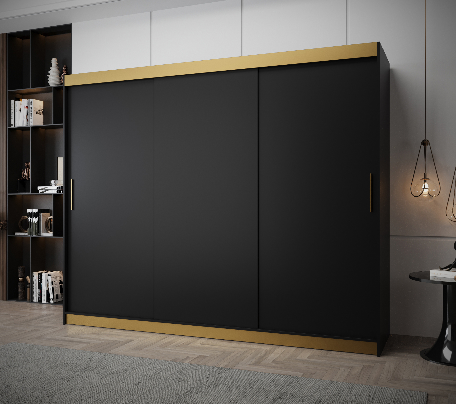 Šatní skříň Abi Tokyo Premium Barva korpusu: Černá + zlatá, Rozměr: 250 cm - Černá + zlatá,bílá,čern