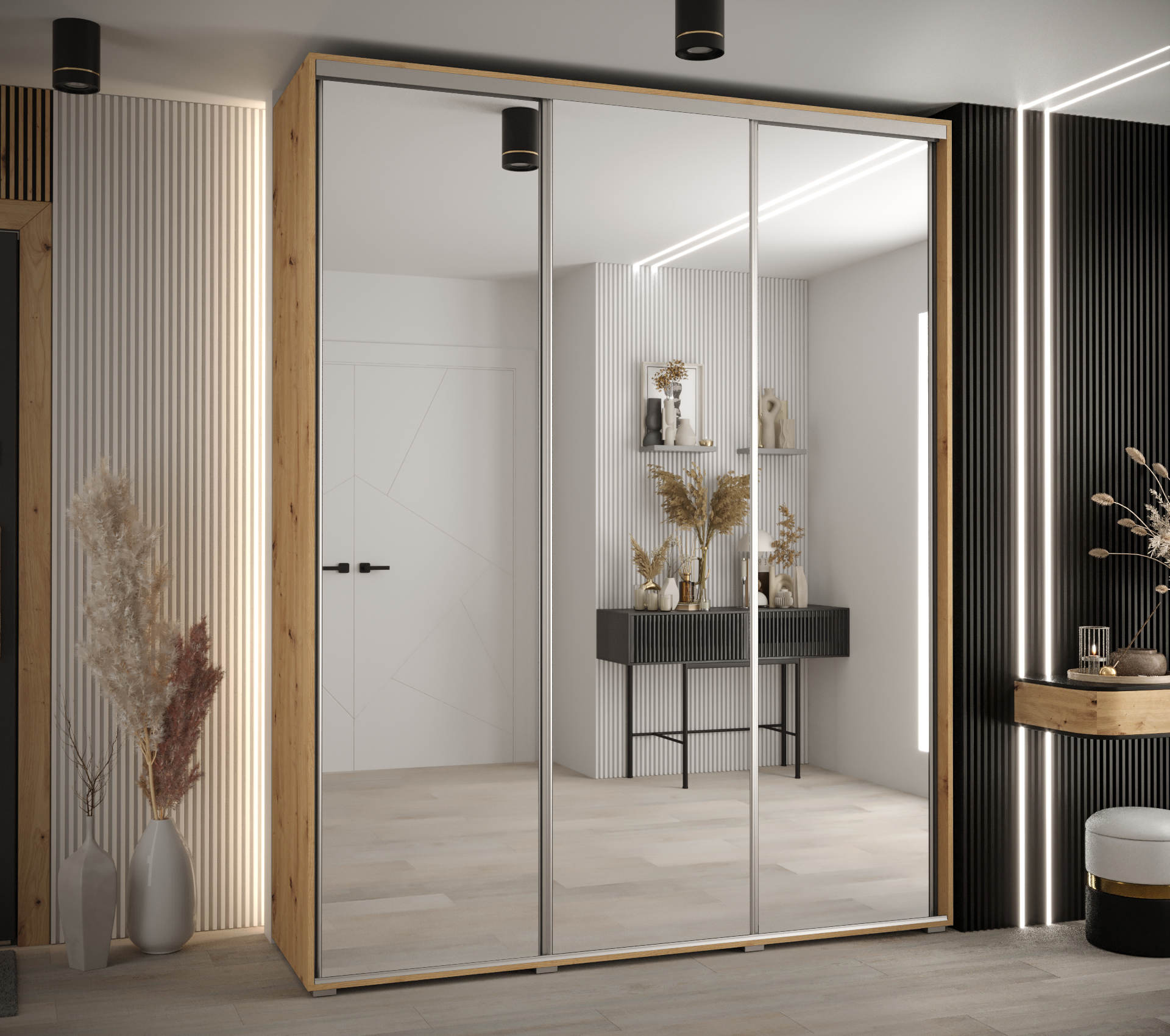 Šatní skříň Cannes 2 - hloubka 60 cm Barva korpusu: Dub - Artisan, Rozměry: 130 cm, Dveře: Zrcadlo