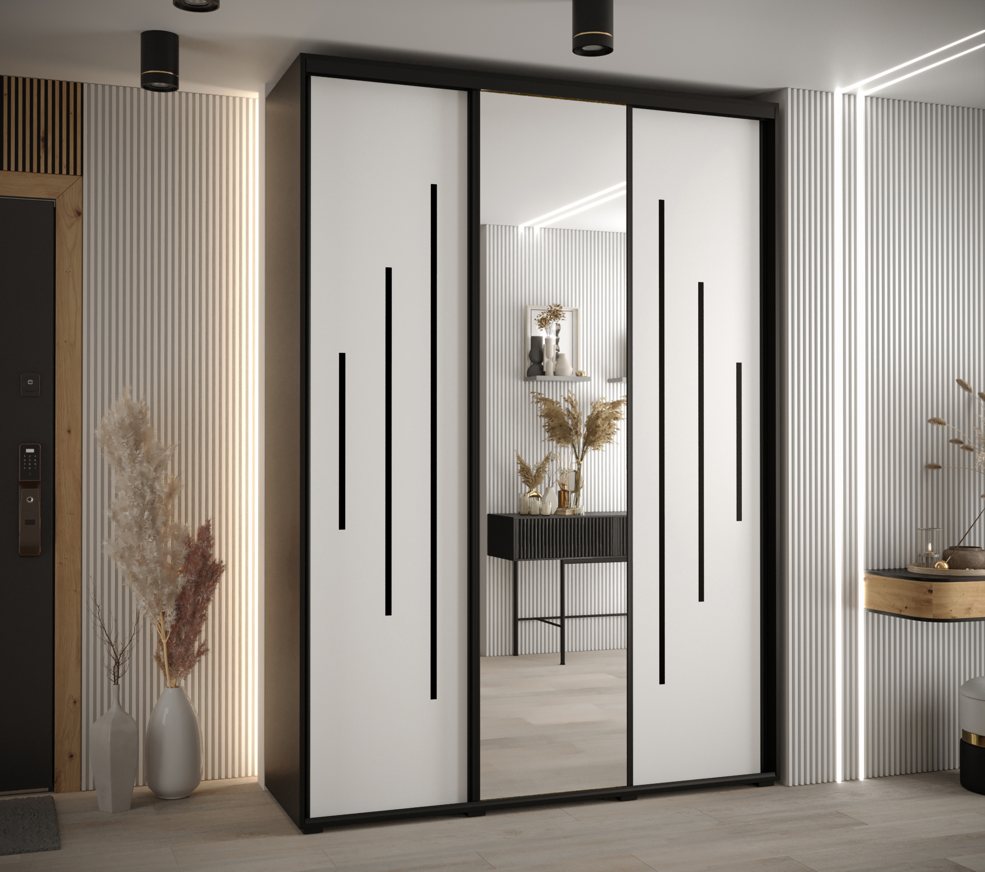 Šatní skříň Davos 13 - hloubka 45 cm Barva korpusu: Dub - Artisan, Rozměry: 120 cm, Dveře: Černá