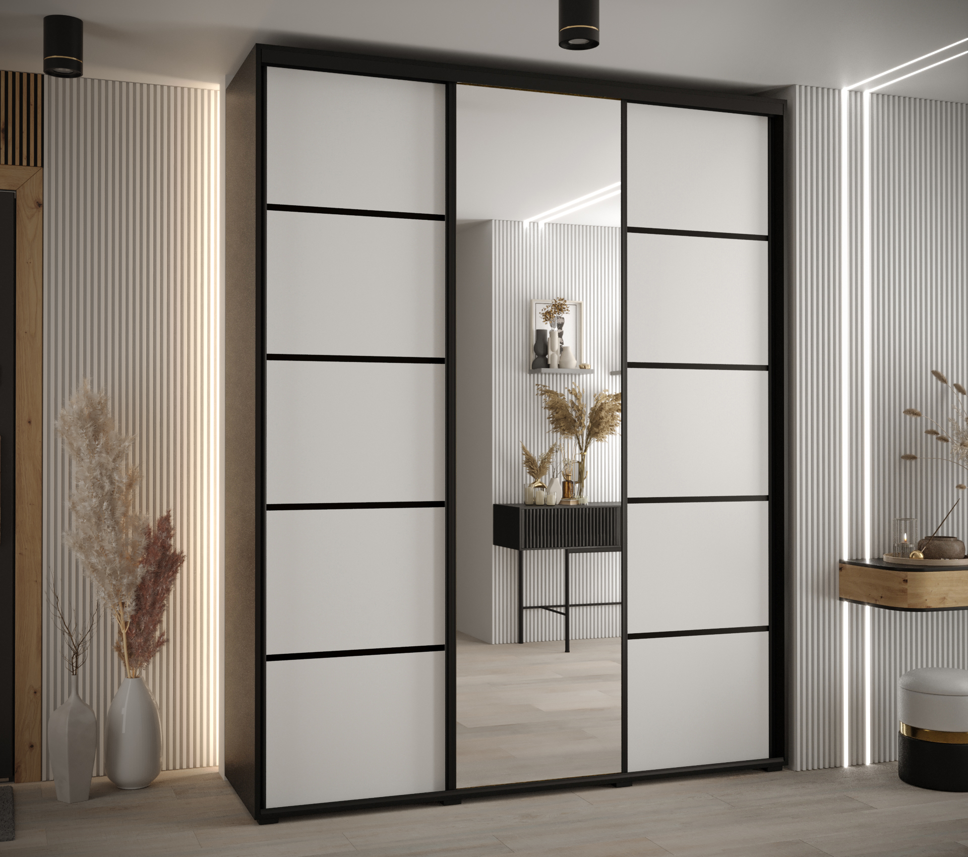 Šatní skříň Davos 5 - hloubka 60 cm Barva korpusu: Černá, Rozměry: 100 cm, Dveře: Černá