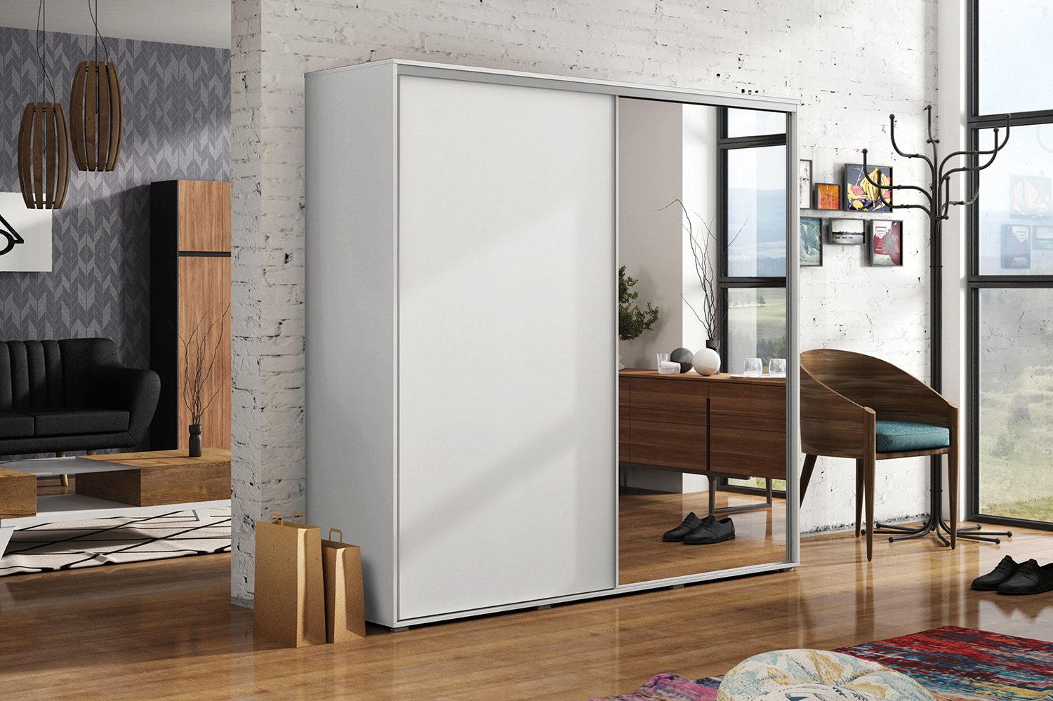 Šatní skříň Ska A20 XL Barva korpusu: Bílá, Rozměry: 175 cm, Dveře: Dub - Craft zlatý