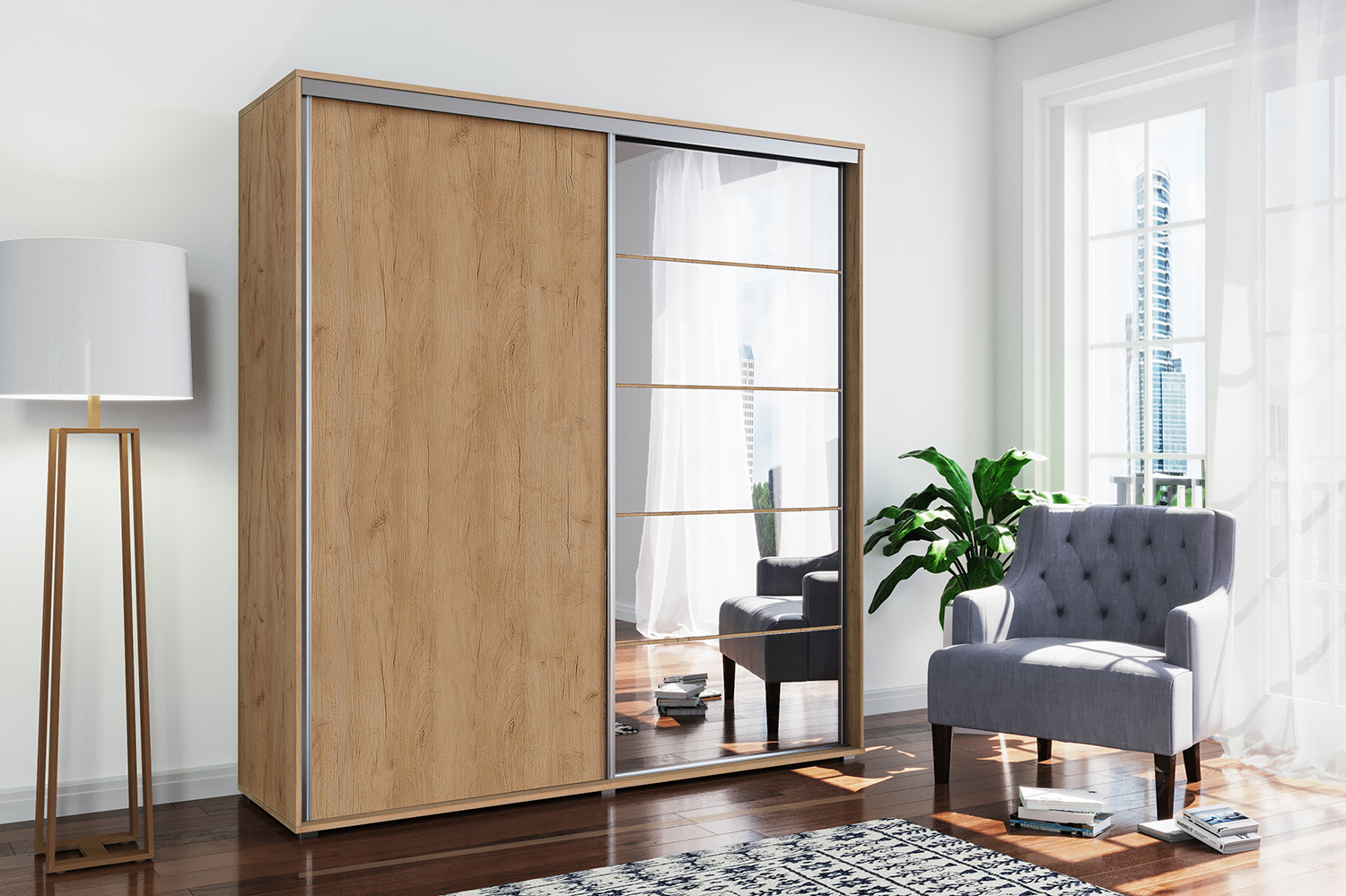 Šatní skříň Ska A21 XL Barva korpusu: Dub - Craft zlatý, Rozměry: 230 cm, Dveře: Dub - Craft zlatý