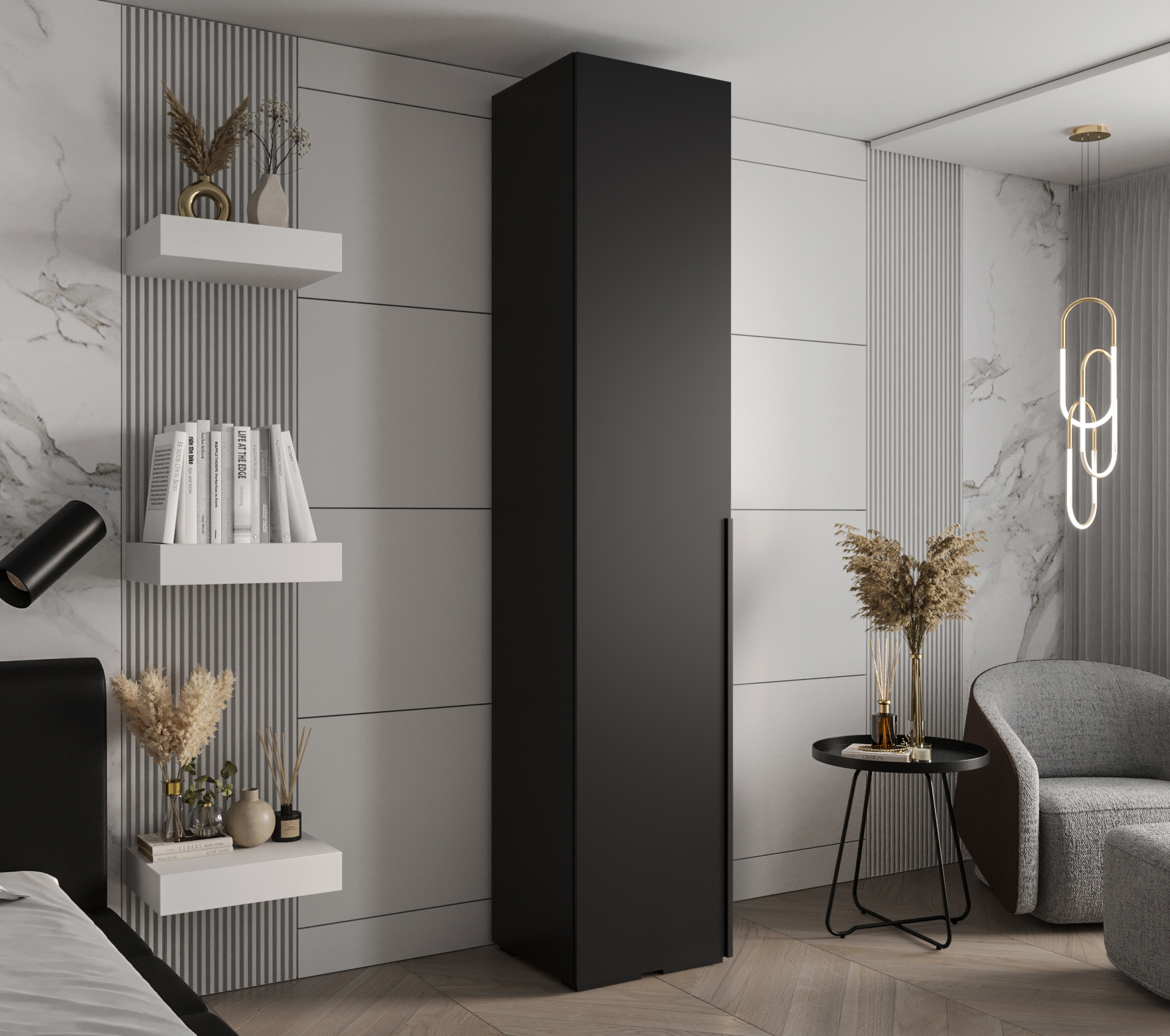 Šatní skříň Abi Inova 1 Rozměry: 50 cm, Pásky / úchyty: Černá, Barva korpusu + barva dveří: Černá