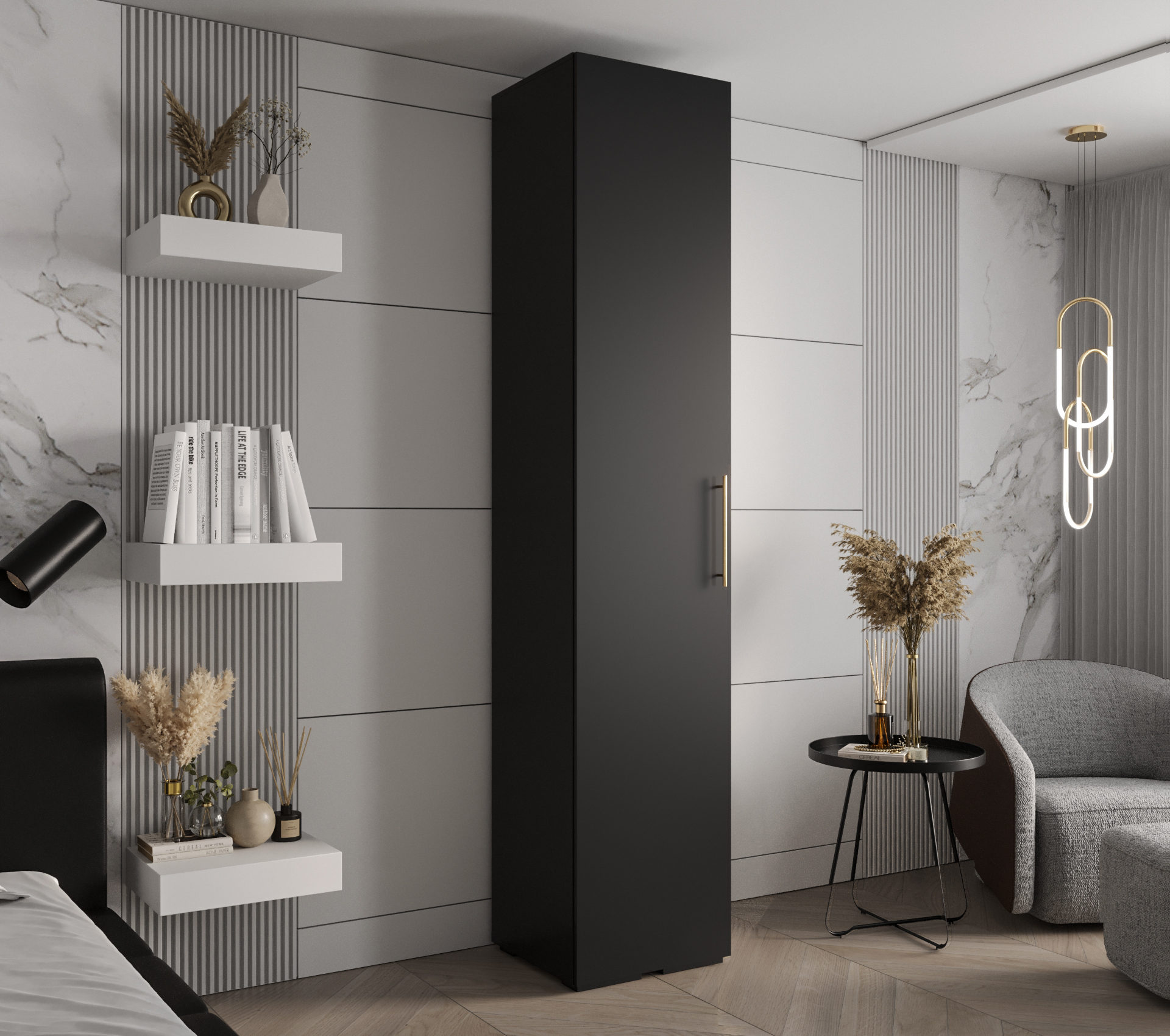 Šatní skříň Abi Inova 3 Rozměry: 50 cm, Pásky / úchyty: Zlatý, Barva korpusu + barva dveří: Černá