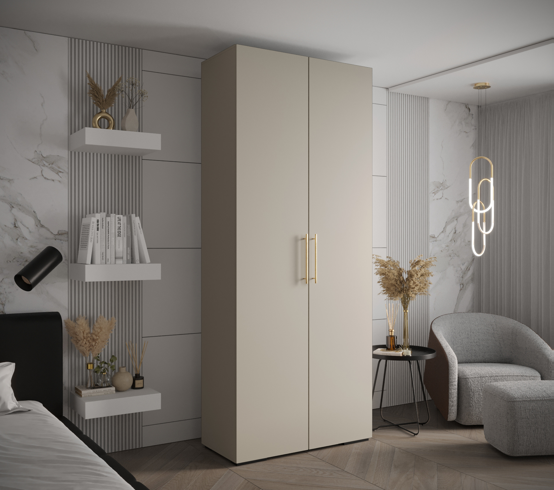 Šatní skříň Abi Inova 3 Rozměry: 100 cm, Pásky / úchyty: Zlatý, Barva korpusu + barva dveří: Kašmír
