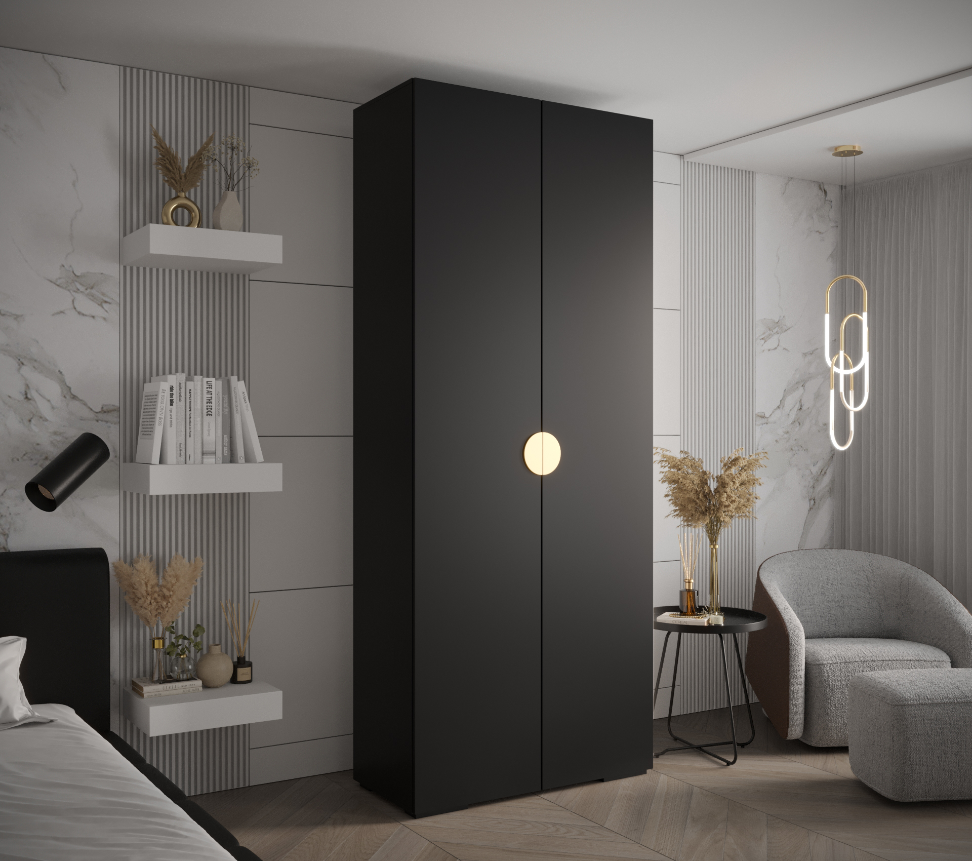 Šatní skříň Abi Inova 4 Rozměry: 100 cm, Pásky / úchyty: Zlatý, Barva korpusu + barva dveří: Černá