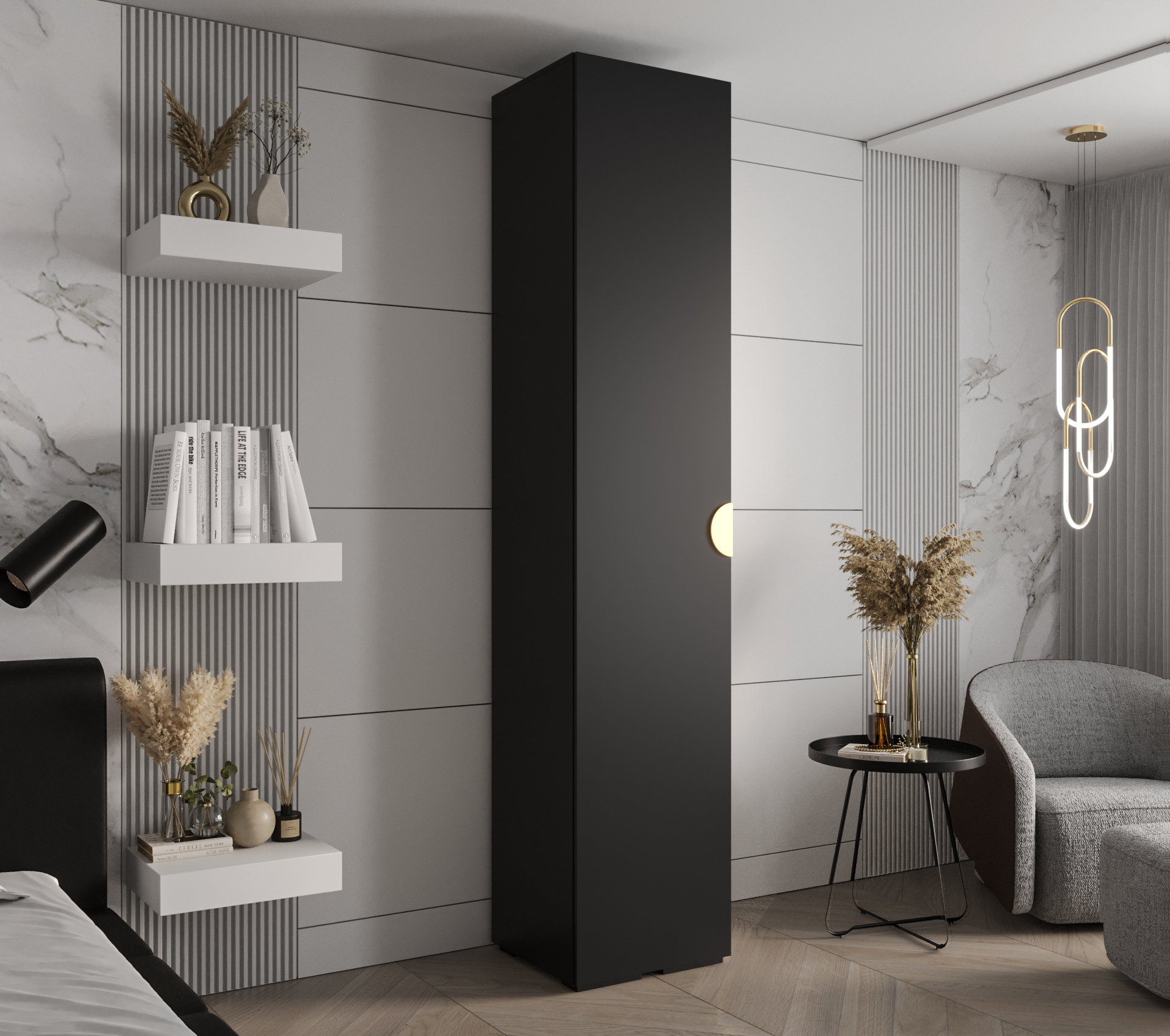 Šatní skříň Abi Inova 4 Rozměry: 50 cm, Pásky / úchyty: Zlatý, Barva korpusu + barva dveří: Černá