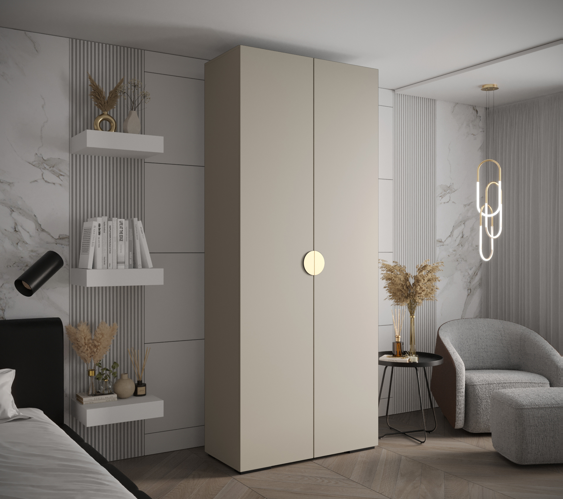 Šatní skříň Abi Inova 4 Rozměry: 100 cm, Pásky / úchyty: Zlatý, Barva korpusu + barva dveří: Kašmír