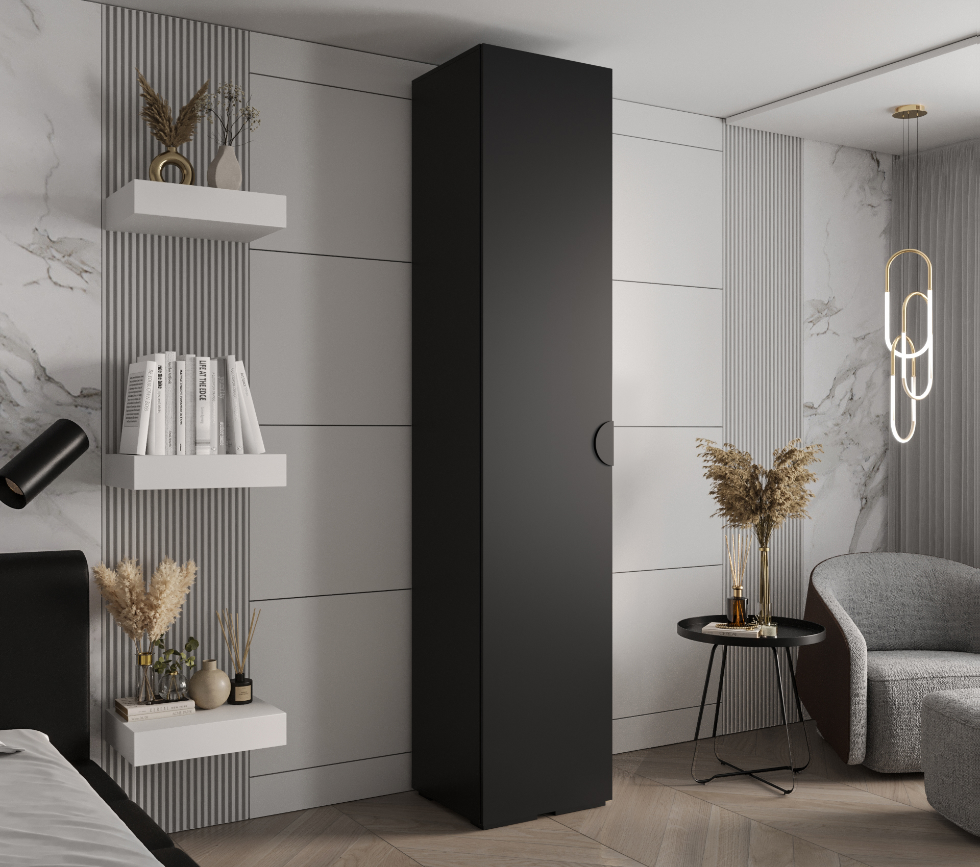 Šatní skříň Abi Inova 4 Rozměry: 50 cm, Pásky / úchyty: Černá, Barva korpusu + barva dveří: Černá