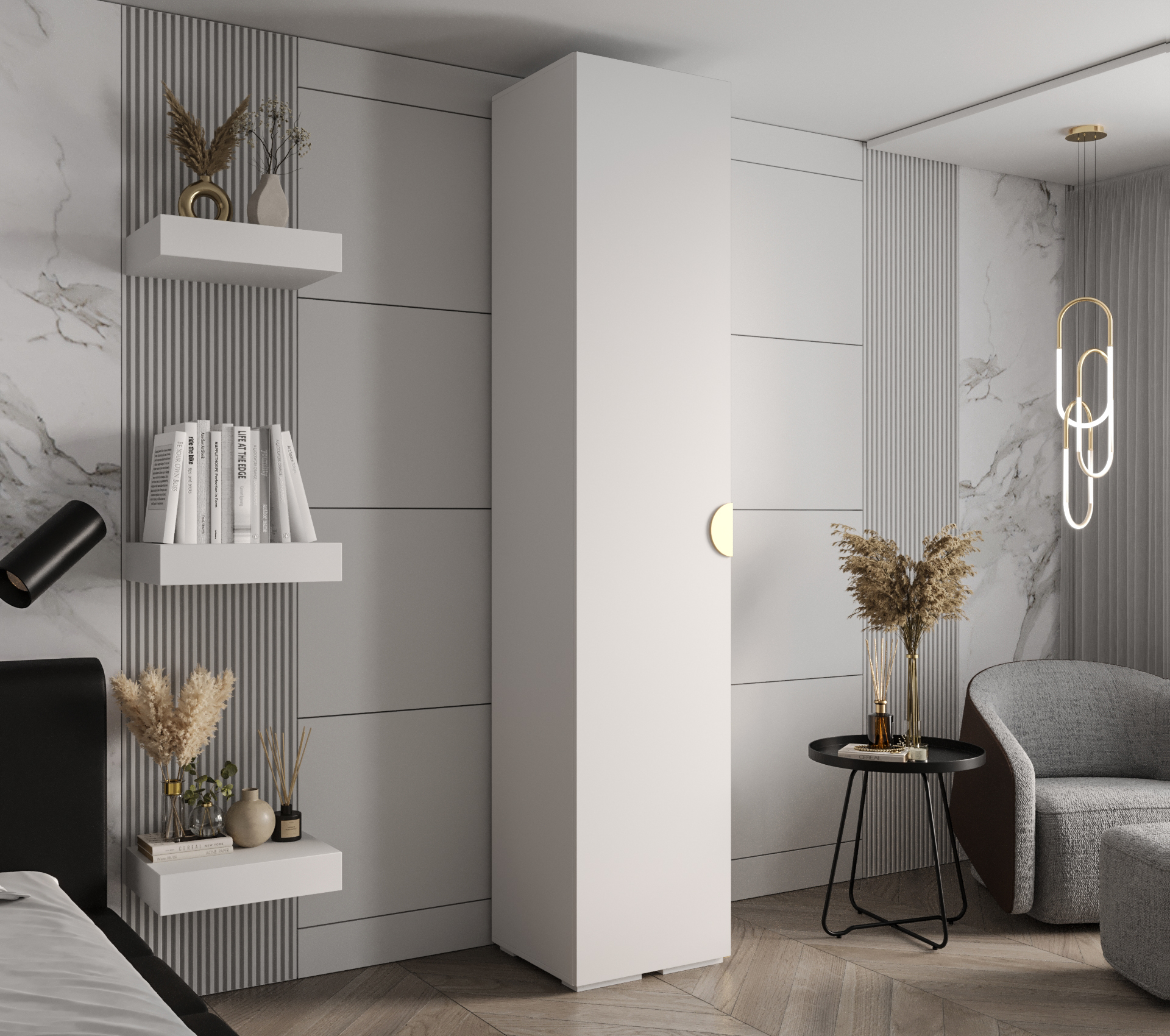 Šatní skříň Abi Inova 4 Rozměry: 50 cm, Pásky / úchyty: Zlatý, Barva korpusu + barva dveří: Bílá