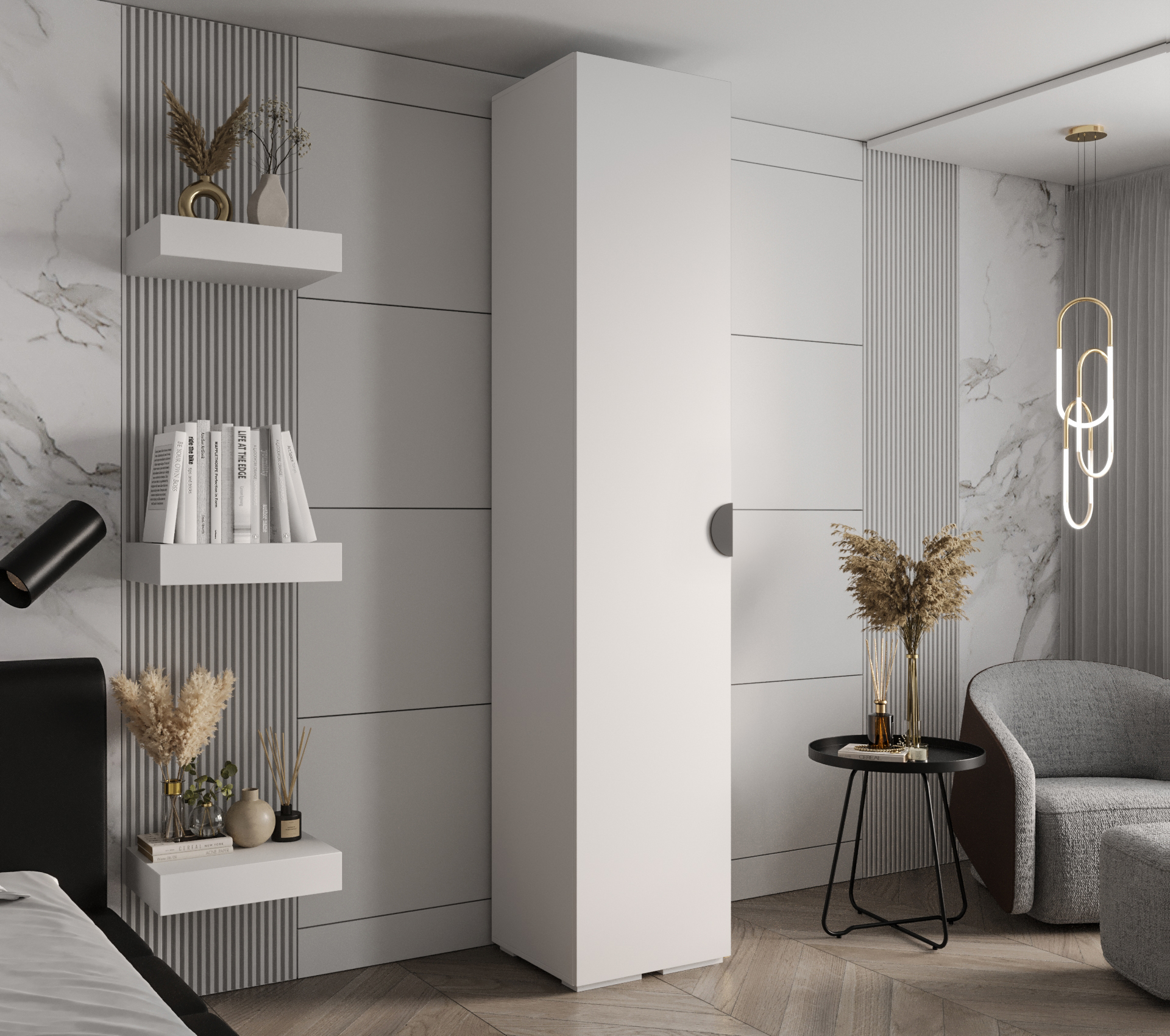 Šatní skříň Abi Inova 4 Rozměry: 50 cm, Pásky / úchyty: Černá, Barva korpusu + barva dveří: Bílá