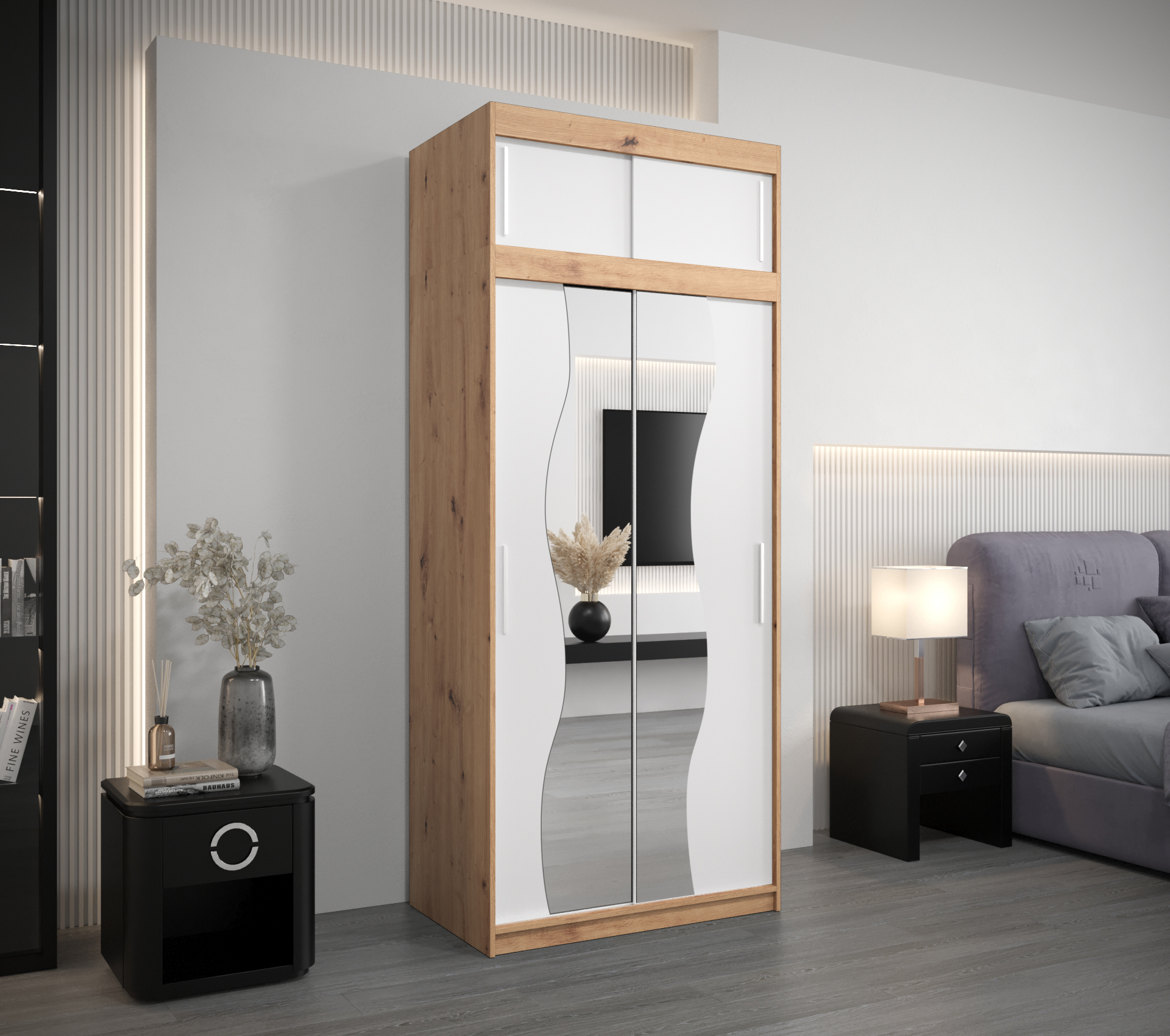 Šatní skříň Abi Mr s nástavcem Dveře: Bílá, Rozměr: 180 cm, Korpus: Bílá