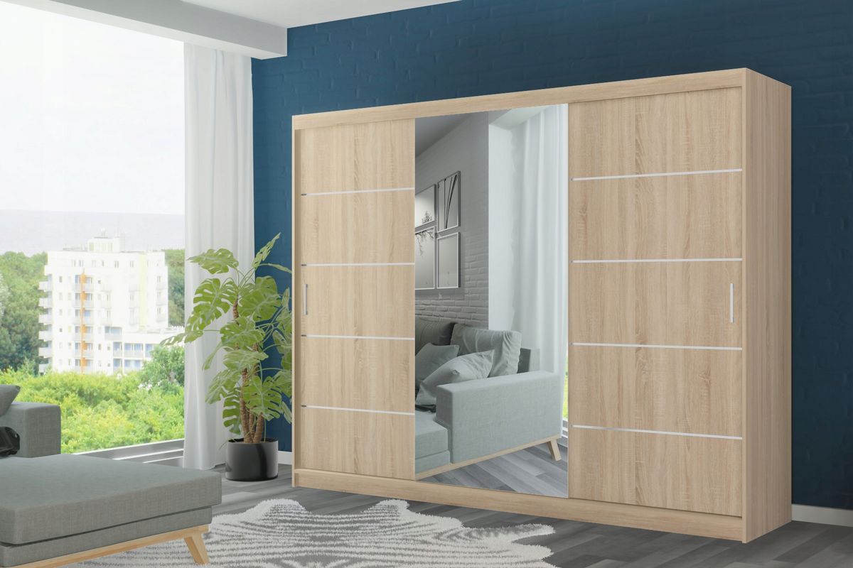 Šatní skříň Porto 245 cm – Dub Sonoma, posuvné dveře