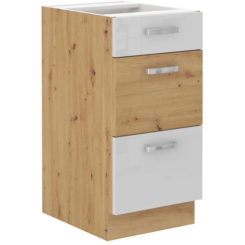 Spodní skříňka Artisan 40 D 3S BB - Premium Box Barva korpusu: Dub artisan, Barva dvířek: Bílý lesk