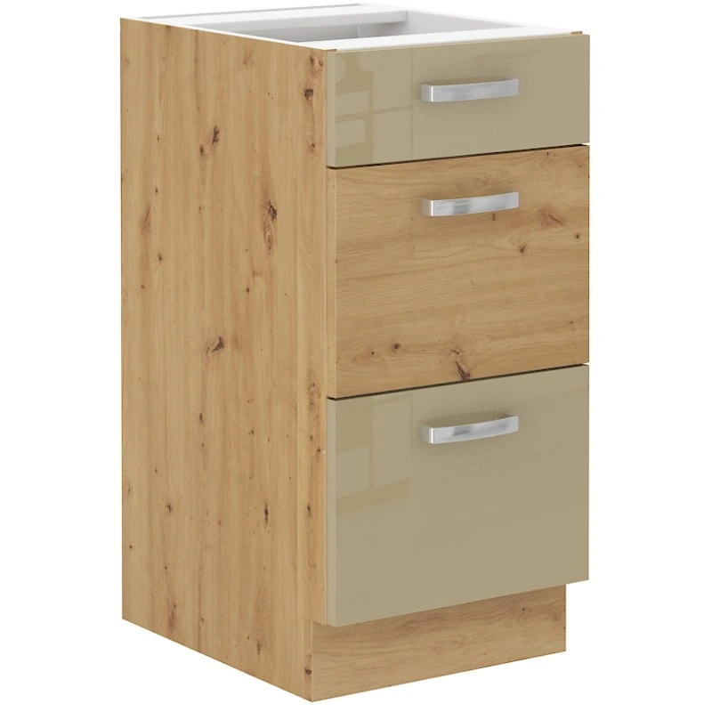 Spodní skříňka Artisan 40 D 3S BB - Premium Box Barva korpusu: Dub artisan, Barva dvířek: Cappucino lesk