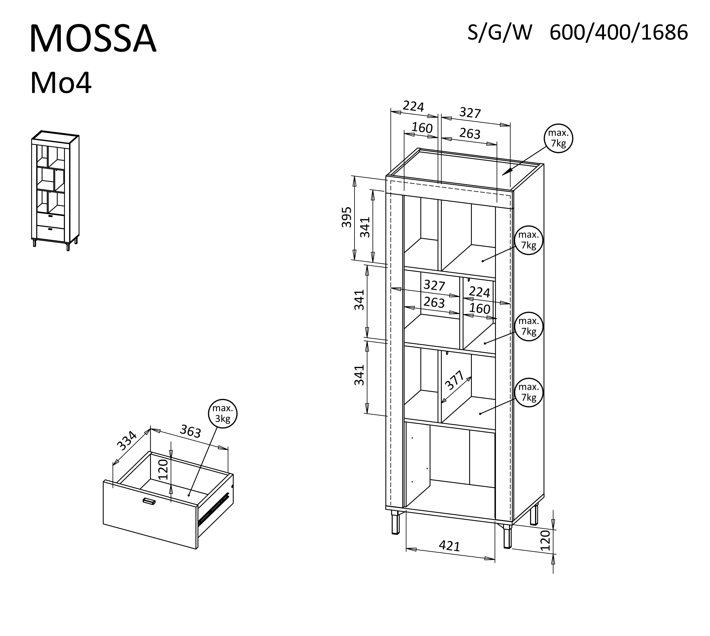 Regál Mossa MO4 Barva korpusu: Bílá (obrázek 5)