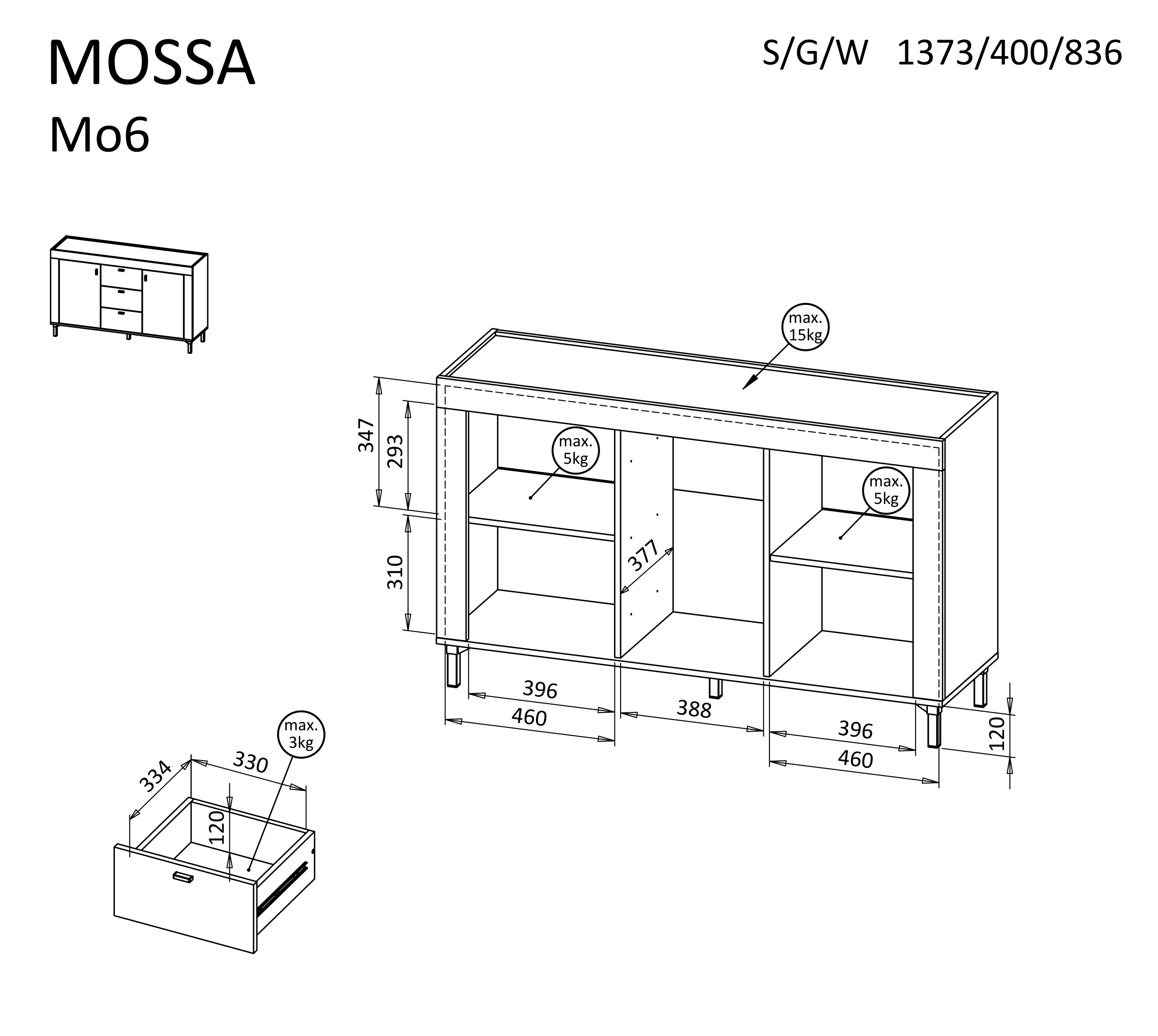 Komoda Mossa MO6 Barva korpusu: Bílá (obrázek 5)