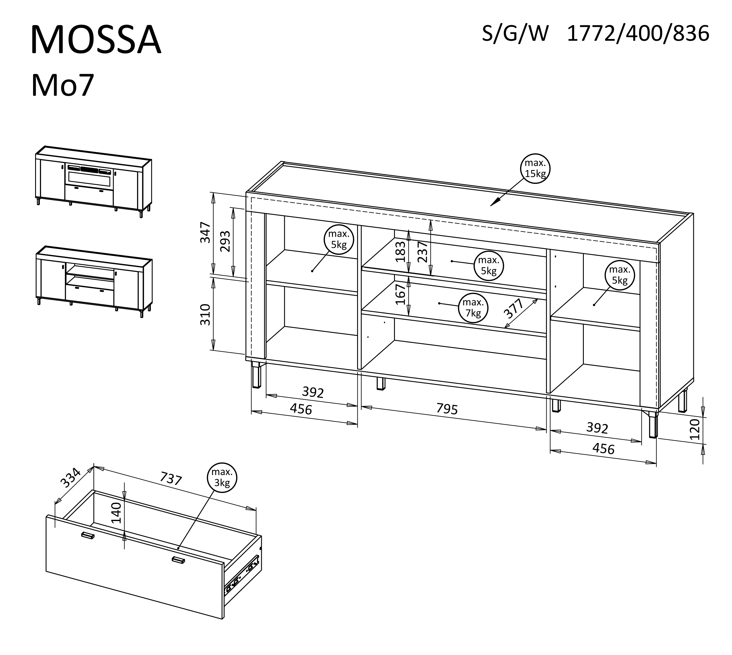 Komoda Mossa MO7 Barva korpusu: Bílá (obrázek 8)