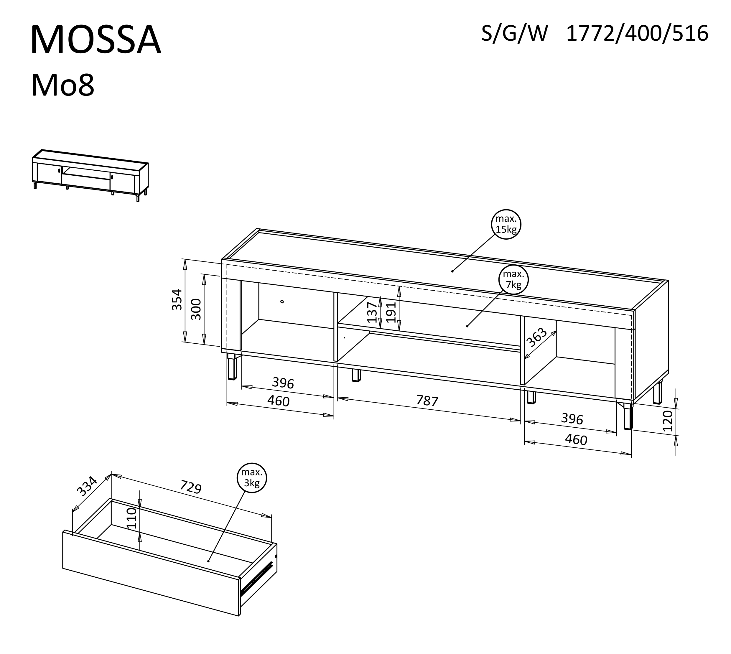 TV stolek Mossa MO8 Barva korpusu: Bílá (obrázek 8)