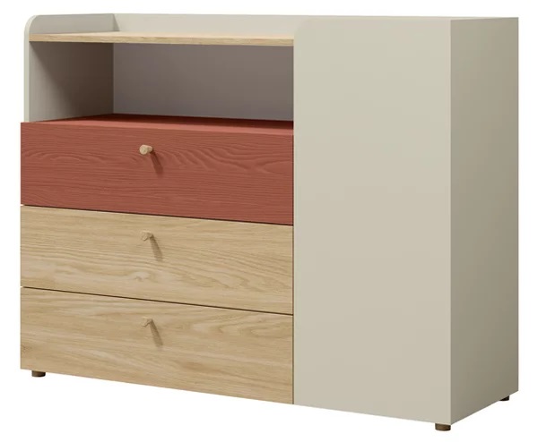 Komoda Yuki 9 Barva korpusu: šedobéžová/ dub olejovaný/ koral