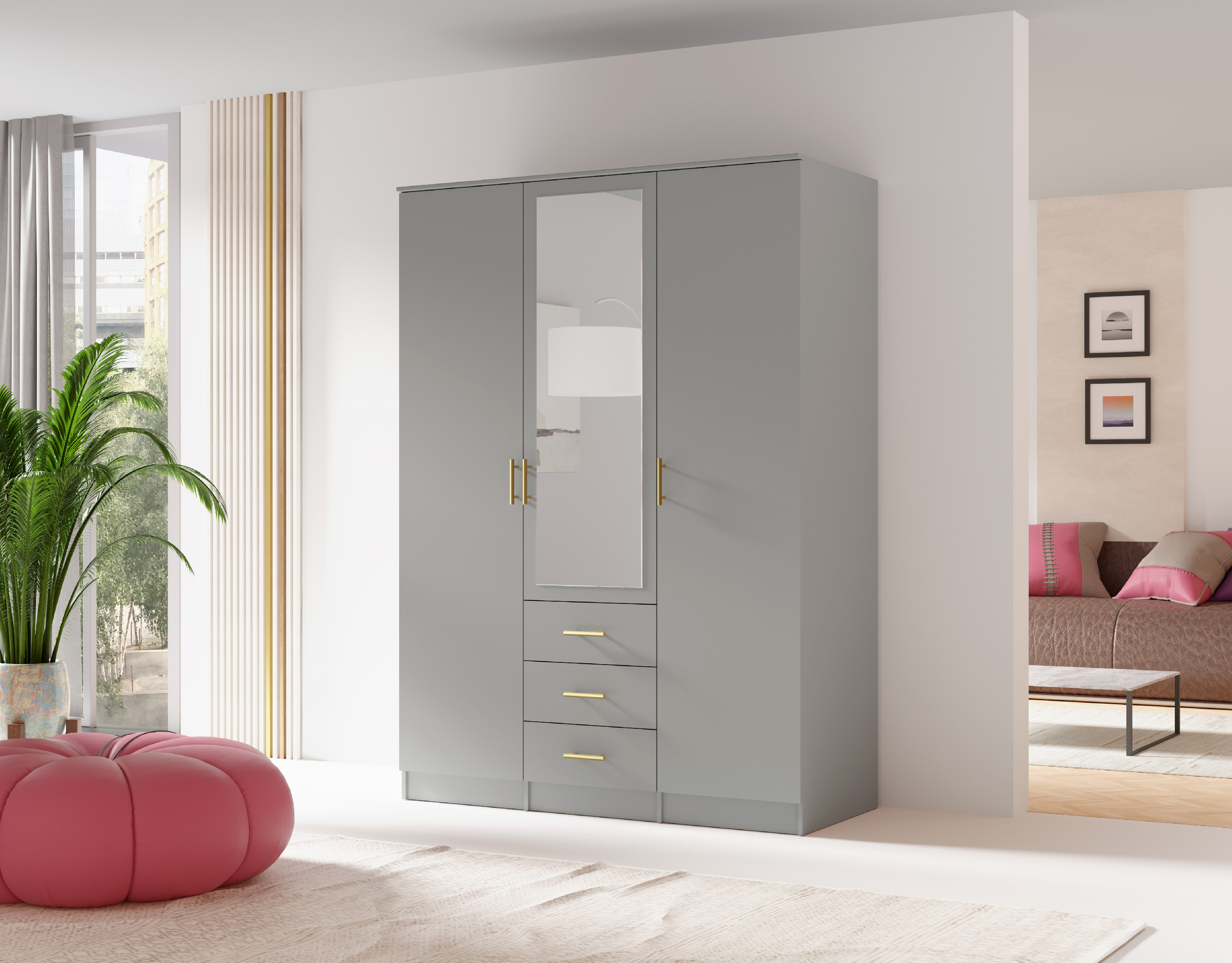 Šatní skříň 3D Barva korpusu: Šedá, Rozměry: 150 cm