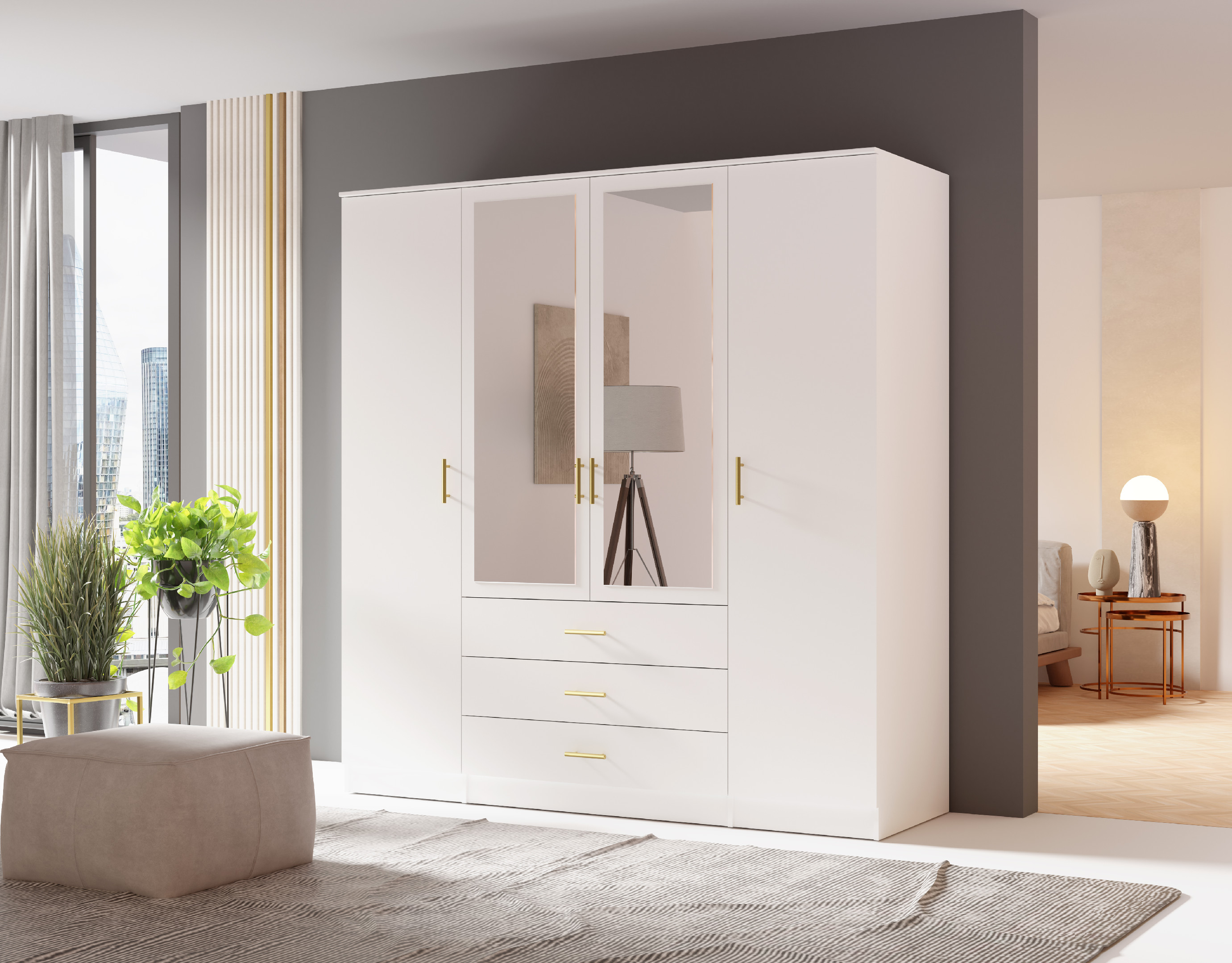 Nábytek Paul Šatní Skříň 4D Barva Korpusu: Bílá, Rozměry: 200 Cm