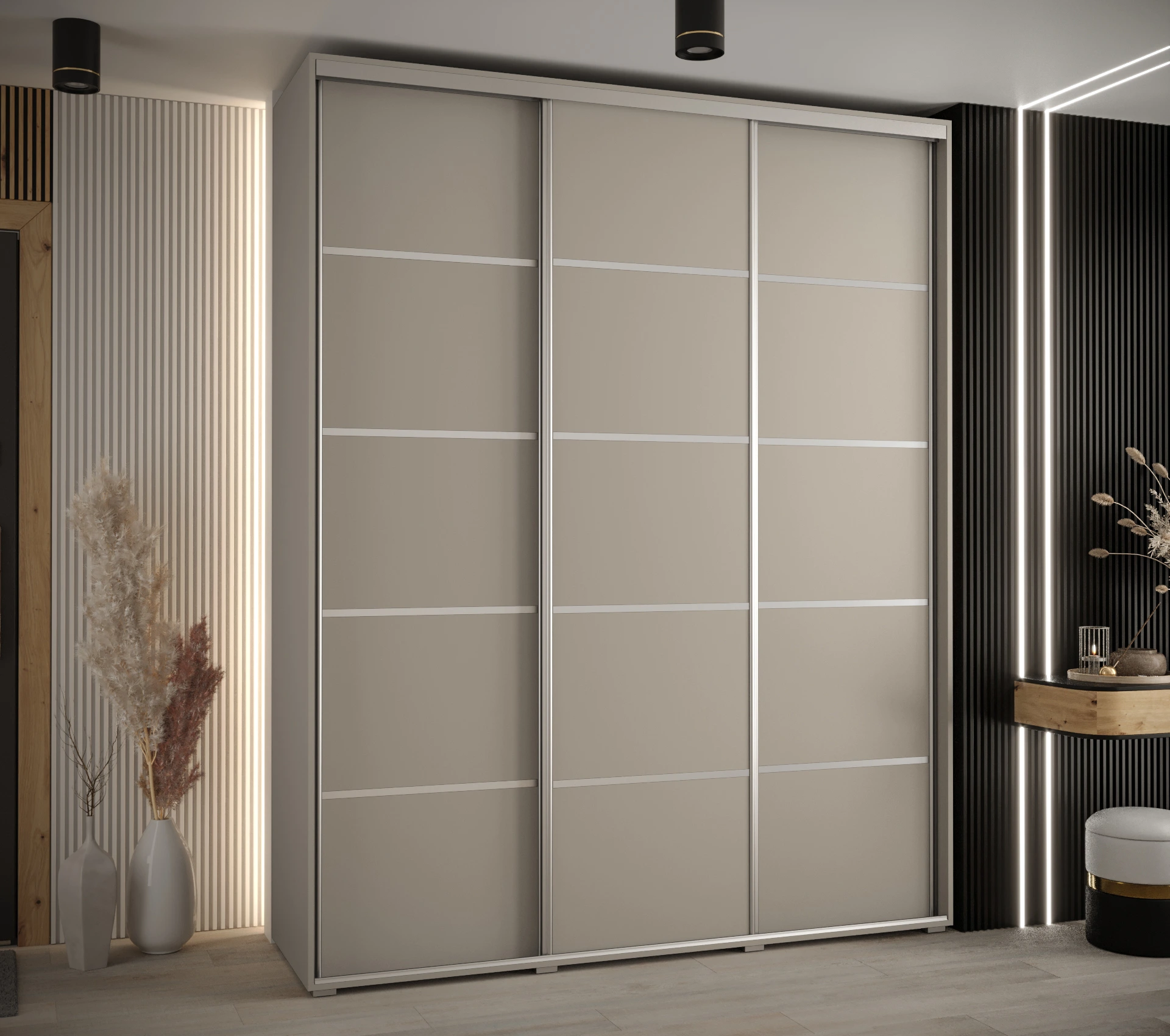 Šatní skříň Dakota 4 - hloubka 45 cm Rozměry: 170 cm, Pásky / úchyty: Stříbrné, Barva korpusu + barva dveří: Kašmír