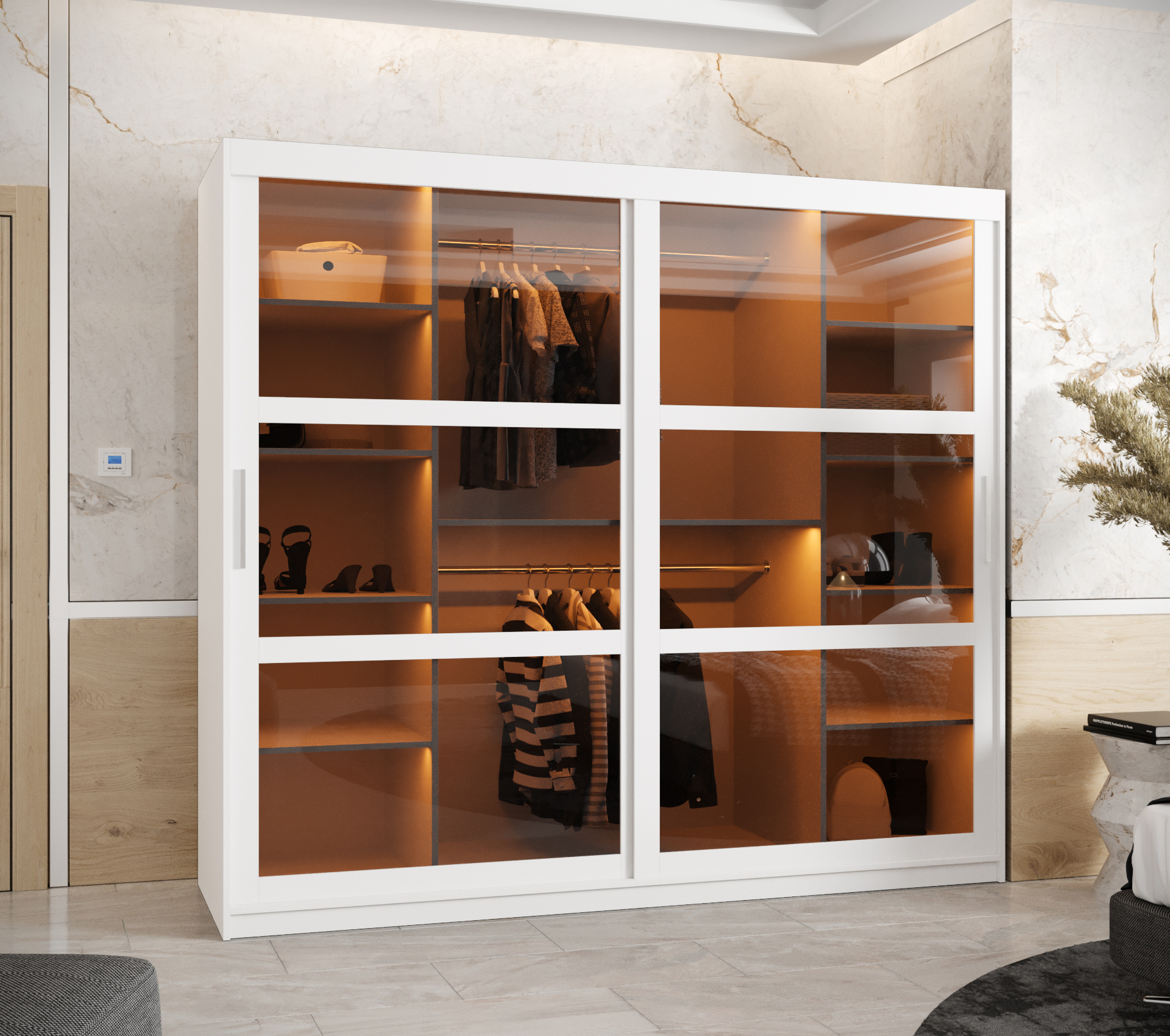 Šatní skříň Abi Dome Rozměry: 200 cm, Barva korpusu + barva dveří: Bílá + Bílá