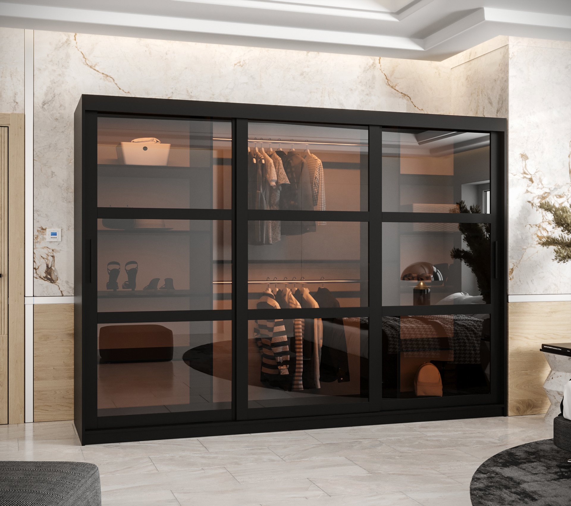 Šatní skříň Abi Dome Rozměry: 250 cm, Barva korpusu + barva dveří: Černá + Černá