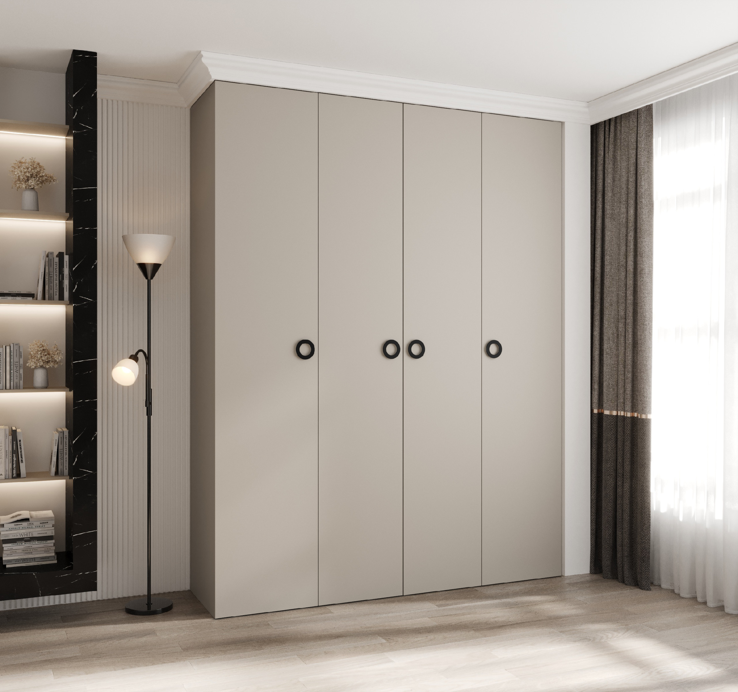 Šatní skříň Como 1 - hloubka 50 cm Rozměry: 190 cm, Pásky / úchyty: Černá, Barva korpusu + barva dveří: Kašmír