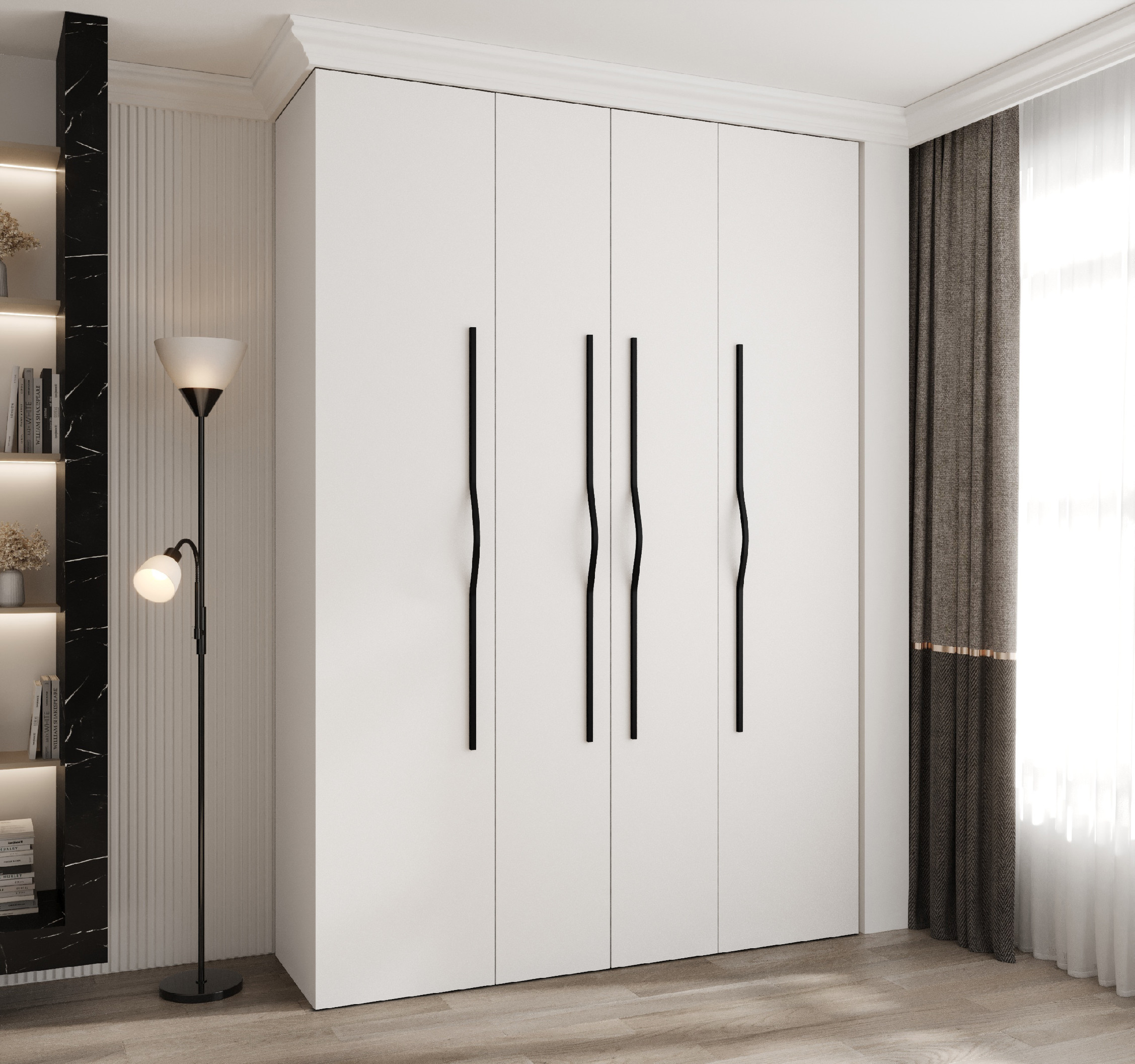 Šatní skříň Como 2 - hloubka 50 cm Rozměry: 170 cm, Pásky / úchyty: Černá, Barva korpusu + barva dveří: Bílá