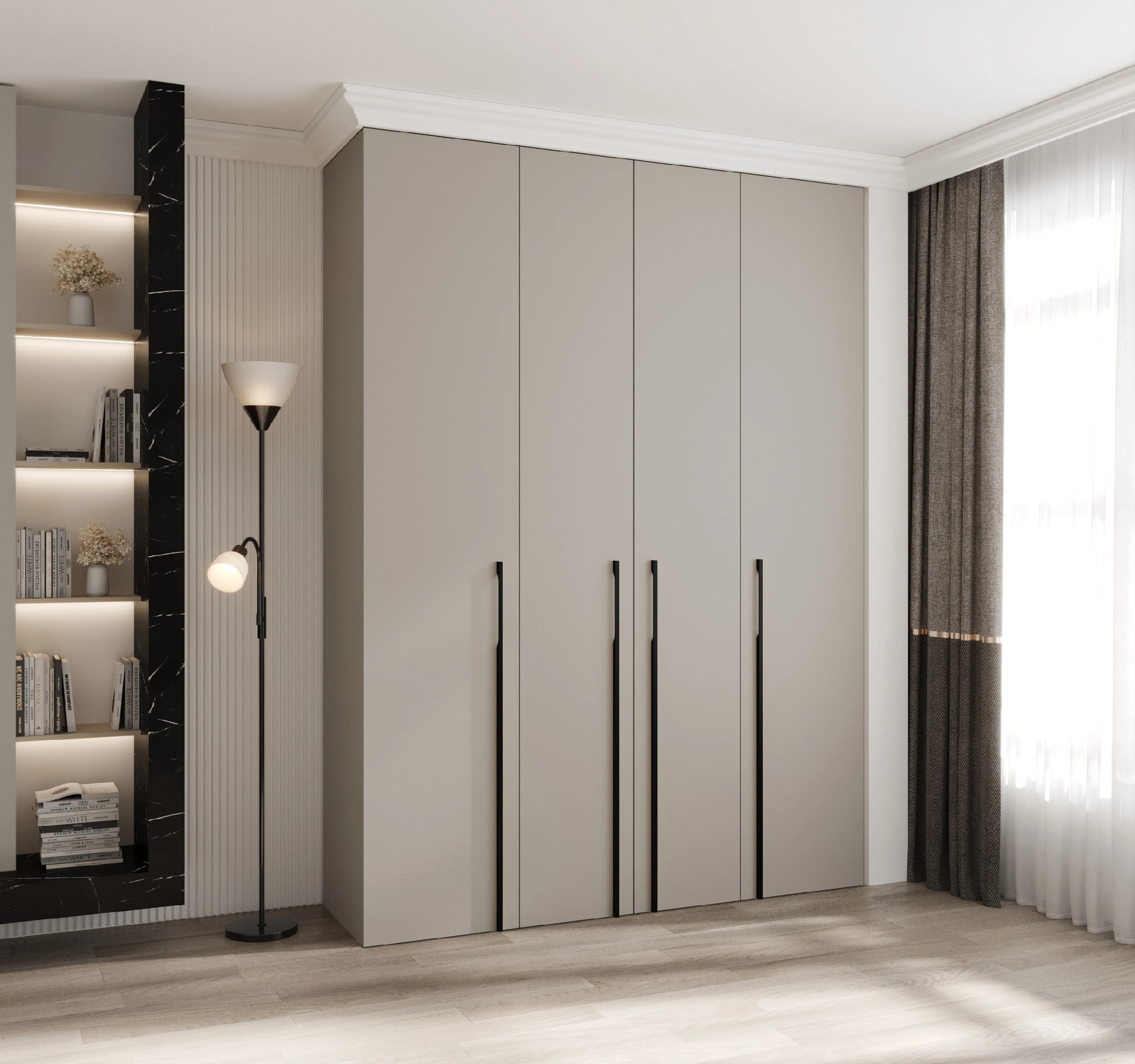 Šatní skříň Como 3 - hloubka 40 cm Rozměry: 180 cm, Pásky / úchyty: Černá, Barva korpusu + barva dveří: Kašmír