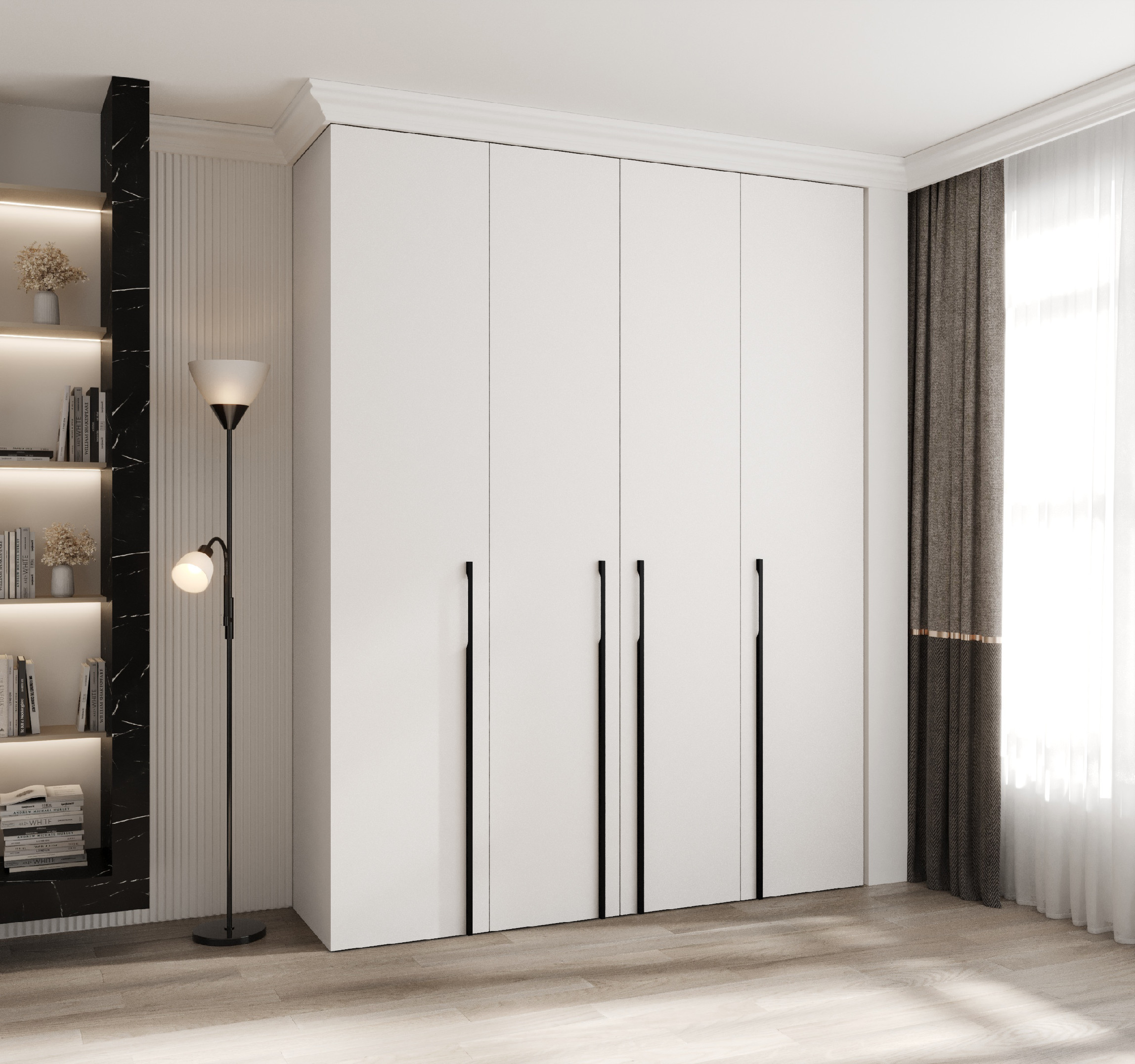 Šatní skříň Como 3 - hloubka 40 cm Rozměry: 190 cm, Pásky / úchyty: Černá, Barva korpusu + barva dveří: Bílá