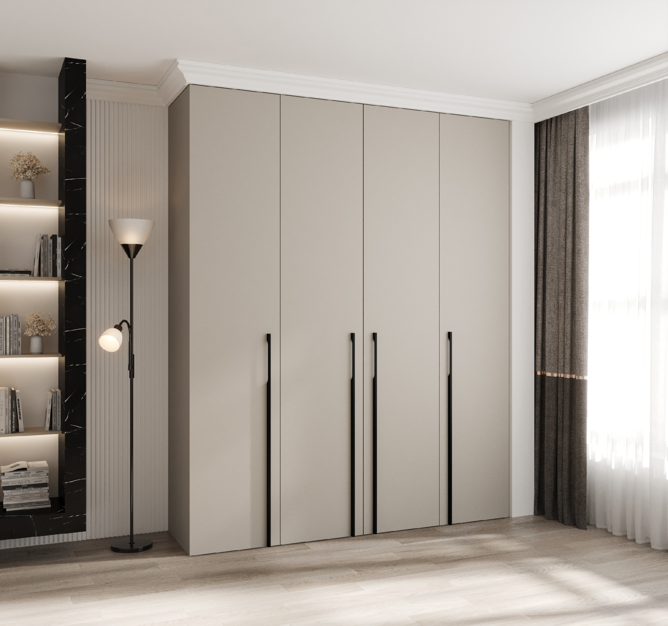 Šatní skříň Como 3 - hloubka 40 cm Rozměry: 200 cm, Pásky / úchyty: Černá, Barva korpusu + barva dveří: Kašmír