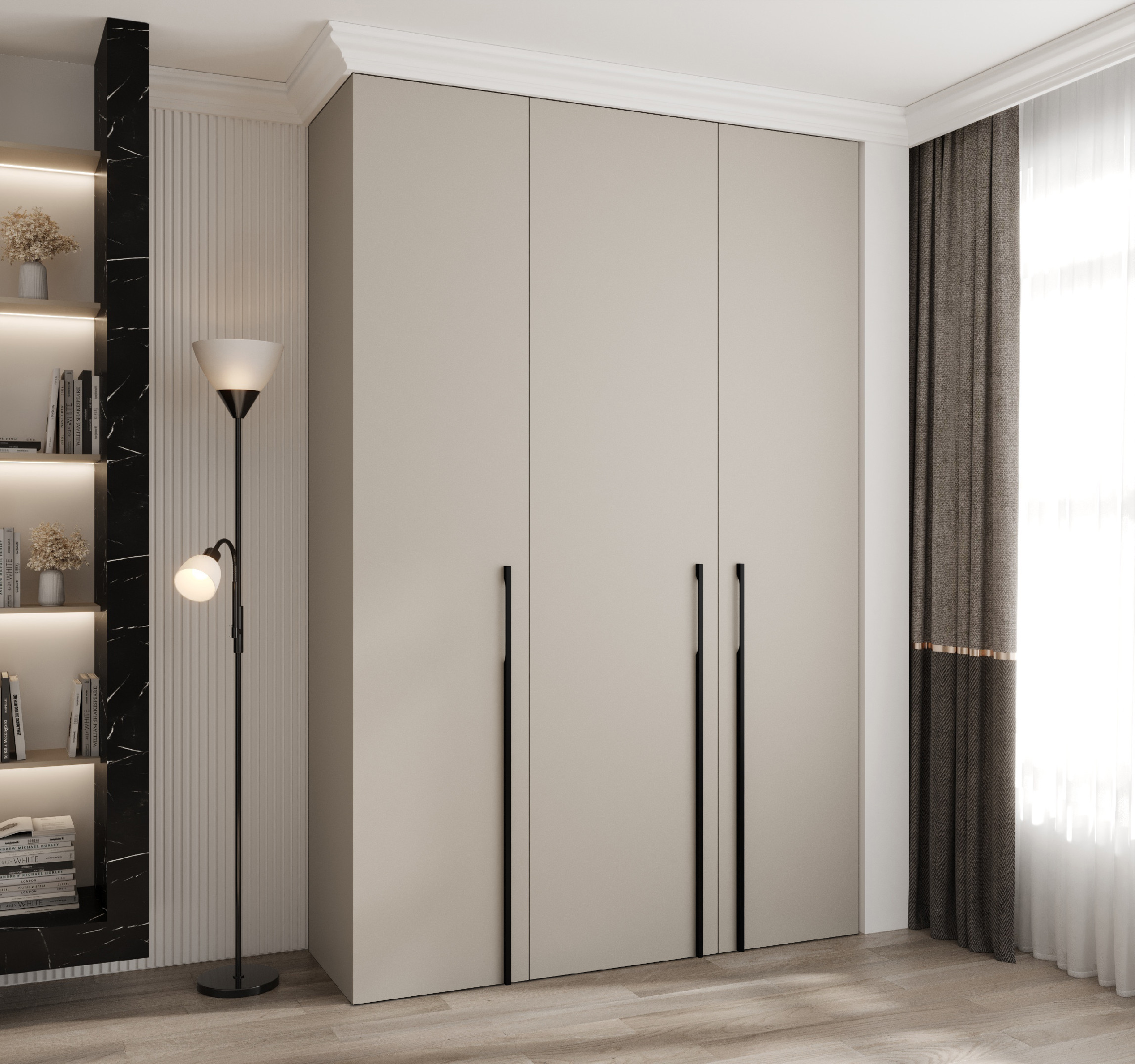 Šatní skříň Como 3 - hloubka 50 cm Rozměry: 160 cm, Pásky / úchyty: Černá, Barva korpusu + barva dveří: Kašmír