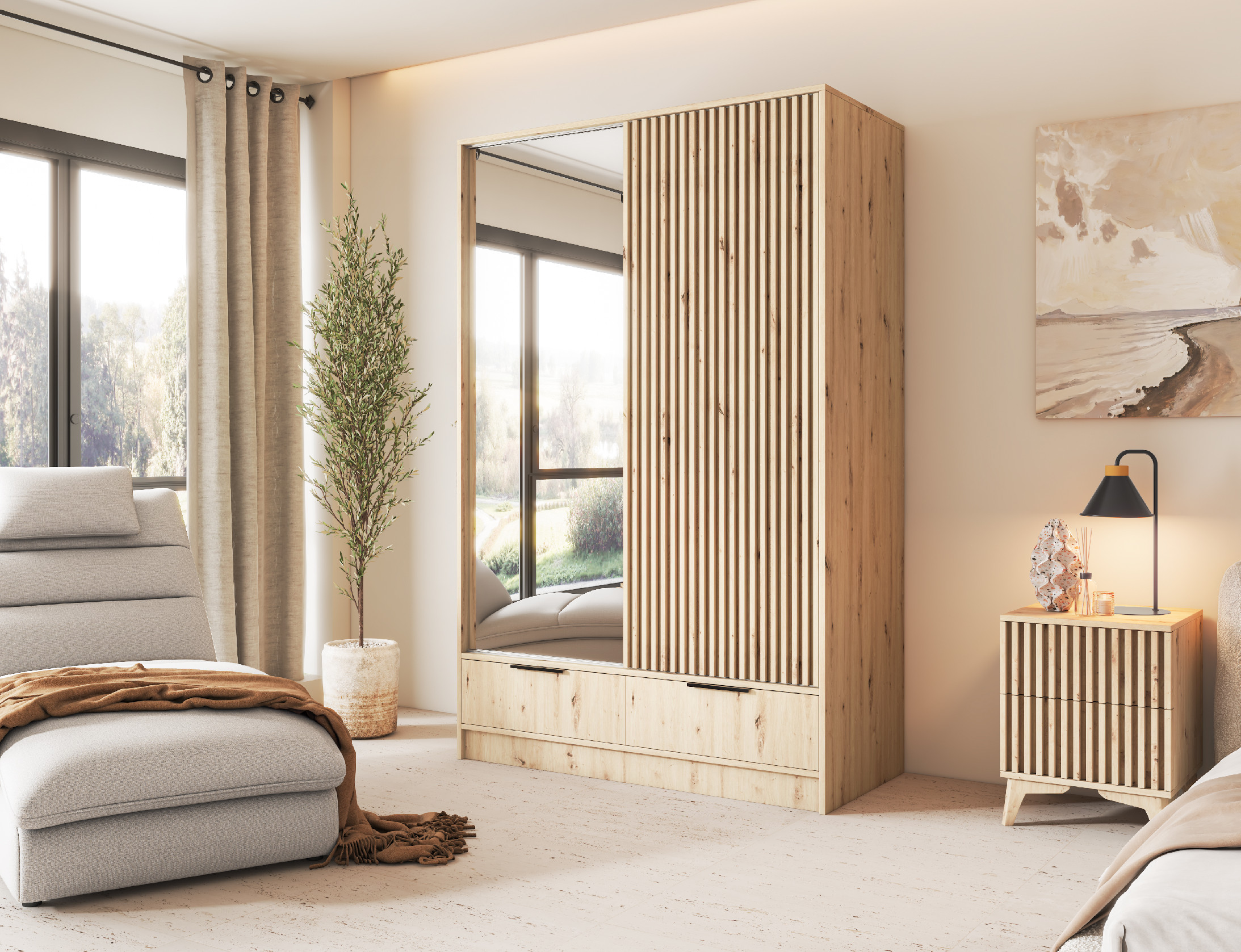 Šatní skříň Voodi II Barva korpusu: Dub - Artisan, Rozměry: 120 cm, Dveře: Dub-Artisan