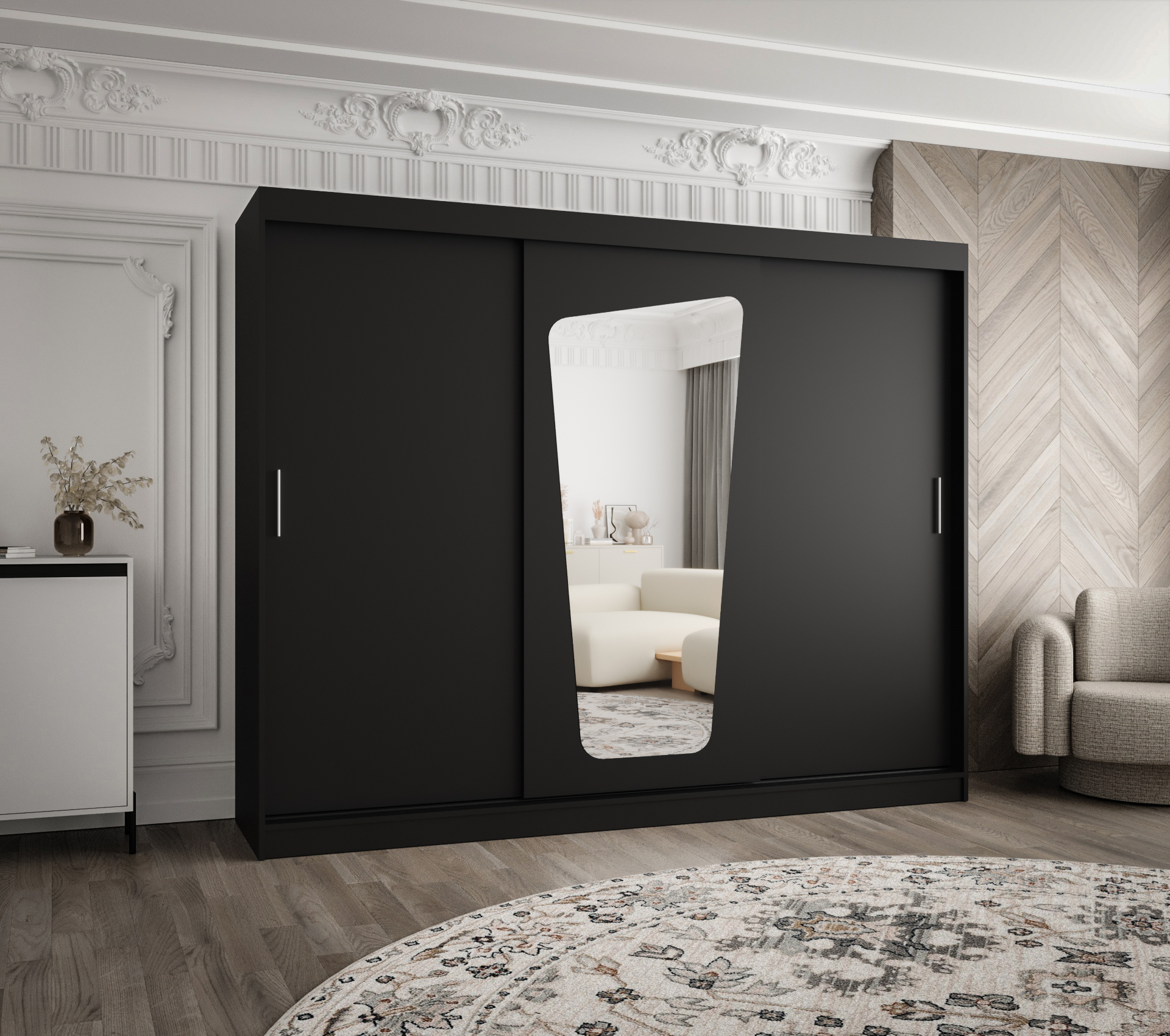 Šatní skříň Abi Moka Rozměry: 250 cm, Barva korpusu + barva dveří: Černá + Černá